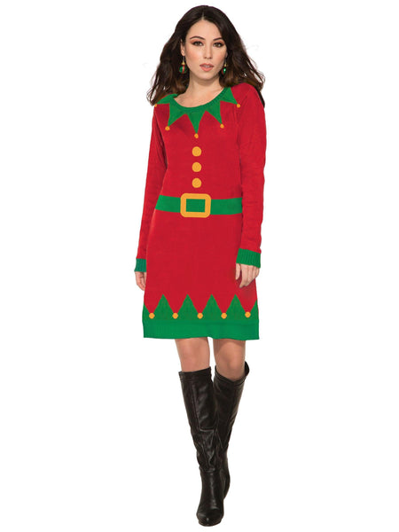 Adult Ugly Elf Christmas Sweater Dress Costume