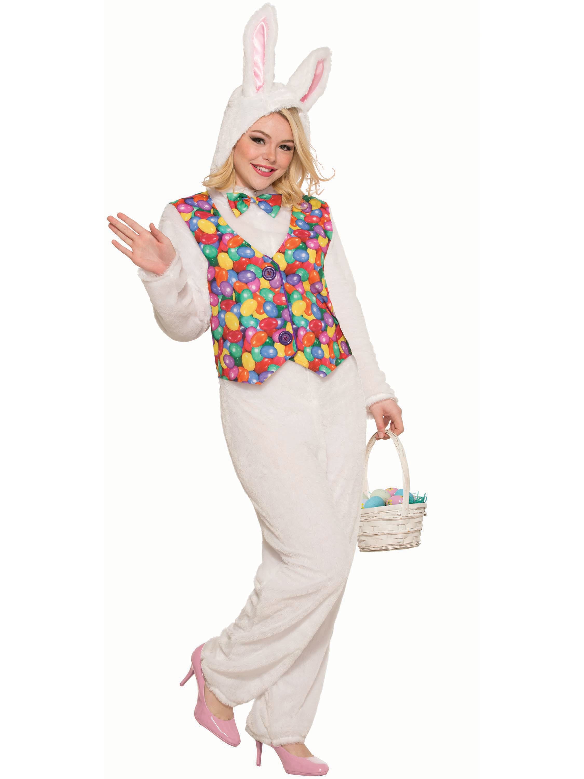 Adult Hooded Easter Bunny Jumpsuit with Vest - costumes.com