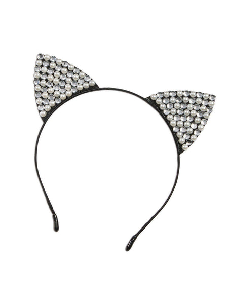 Adult Rhinestone and Pearl Cat Ear Headband