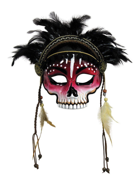 Adult Voodoo Witch Doctor Mask with Feathers