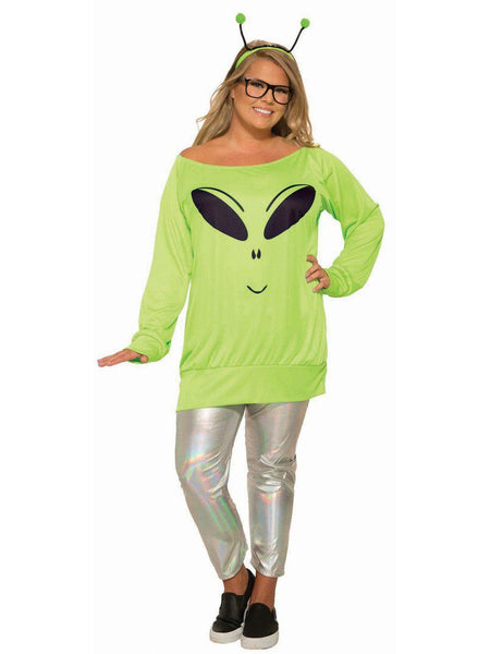 Adult Spaced Out Shirt, Leggings & Antennae Plus Costume
