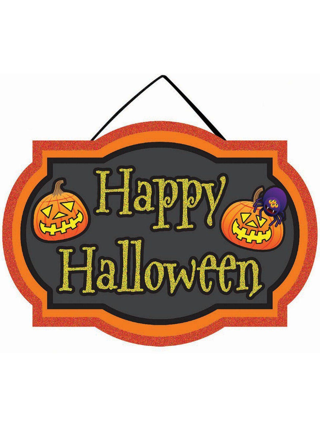 Mini Hanging Glitter Happy Halloween Sign - costumes.com