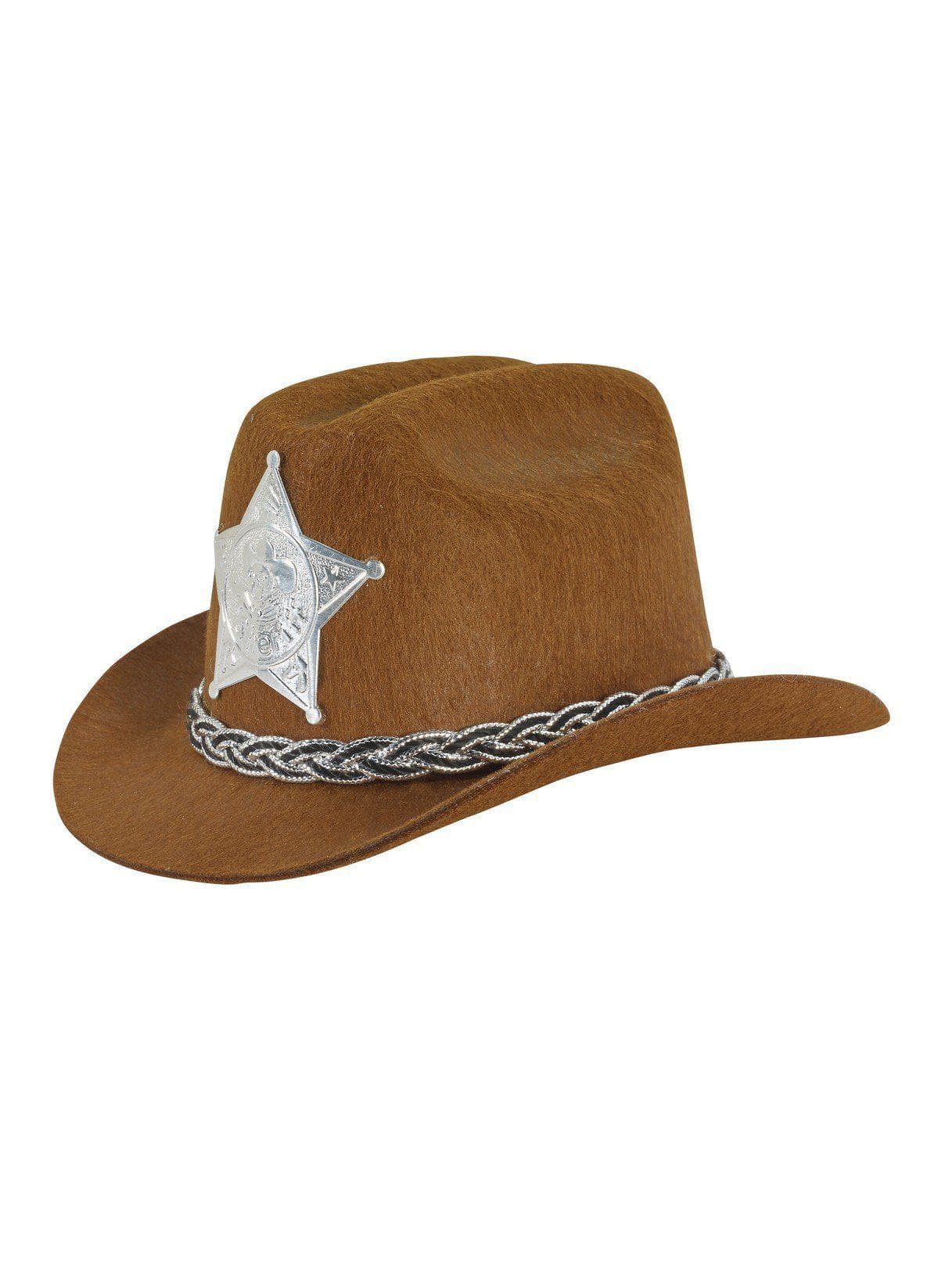 Adult Brown Mini Cowboy Hat with Badge - costumes.com