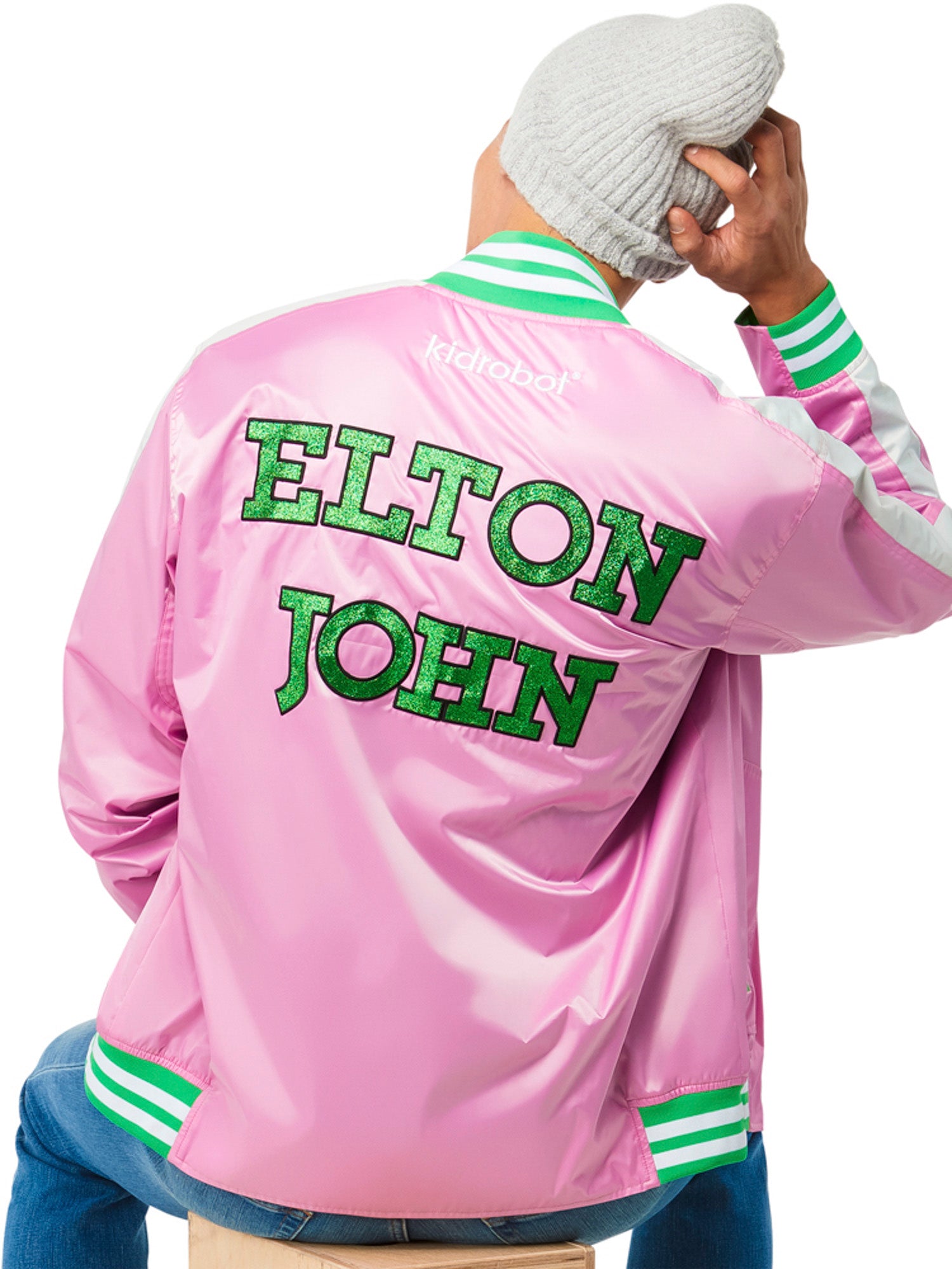 Kidrobot - Elton John "Goodbye Yellow Brick Road" Pink Satin Jacket - X-Large - costumes.com