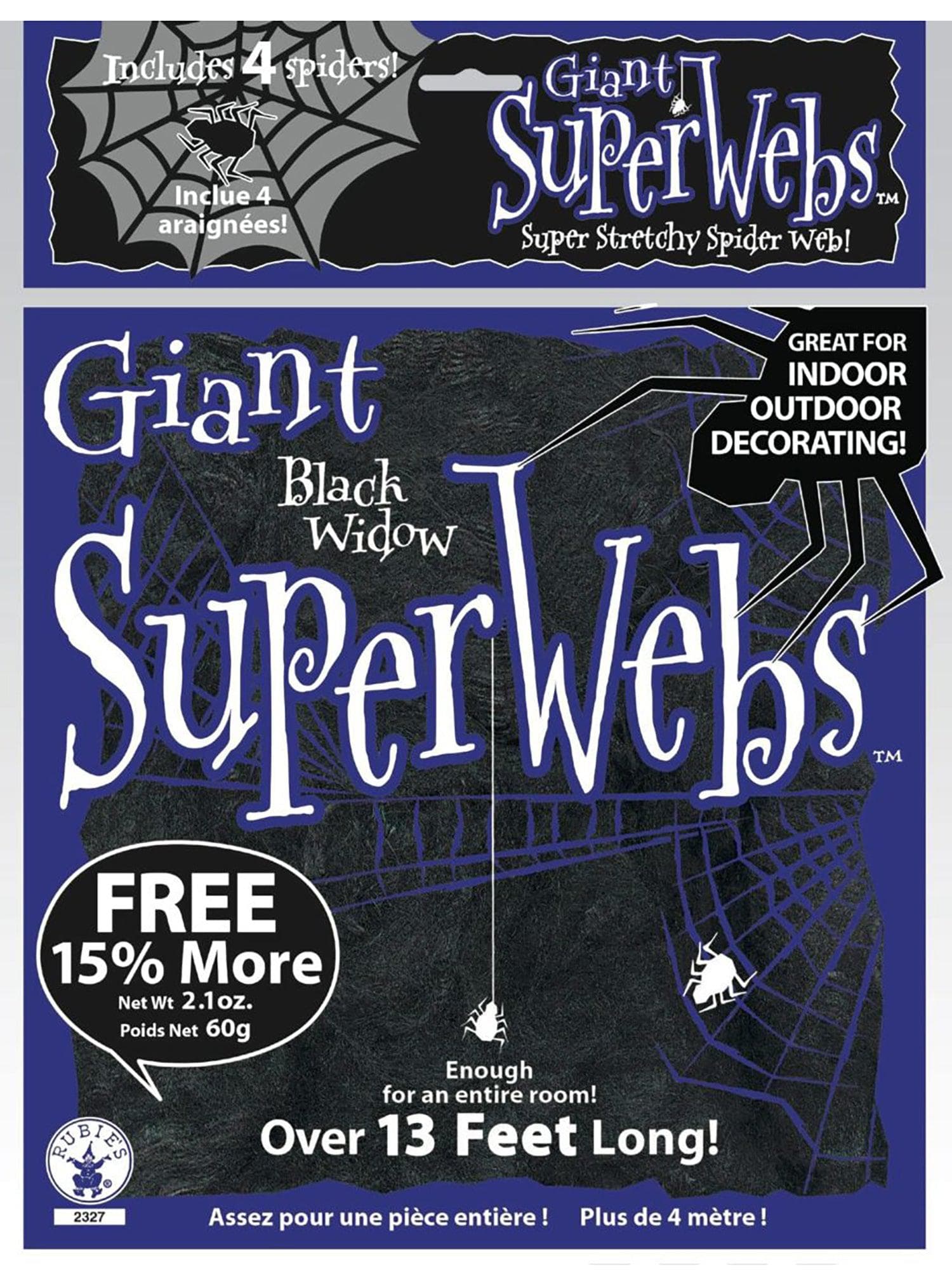 Giant Black Widow Super Spiderweb with 4 Spiders - 60 Grams - costumes.com