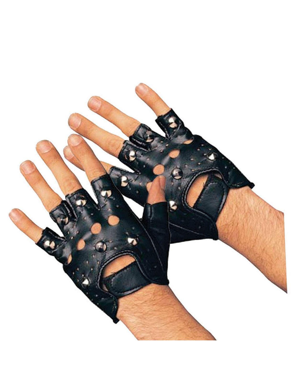 Adult Black Punk Fingerless Studded Gloves - costumes.com