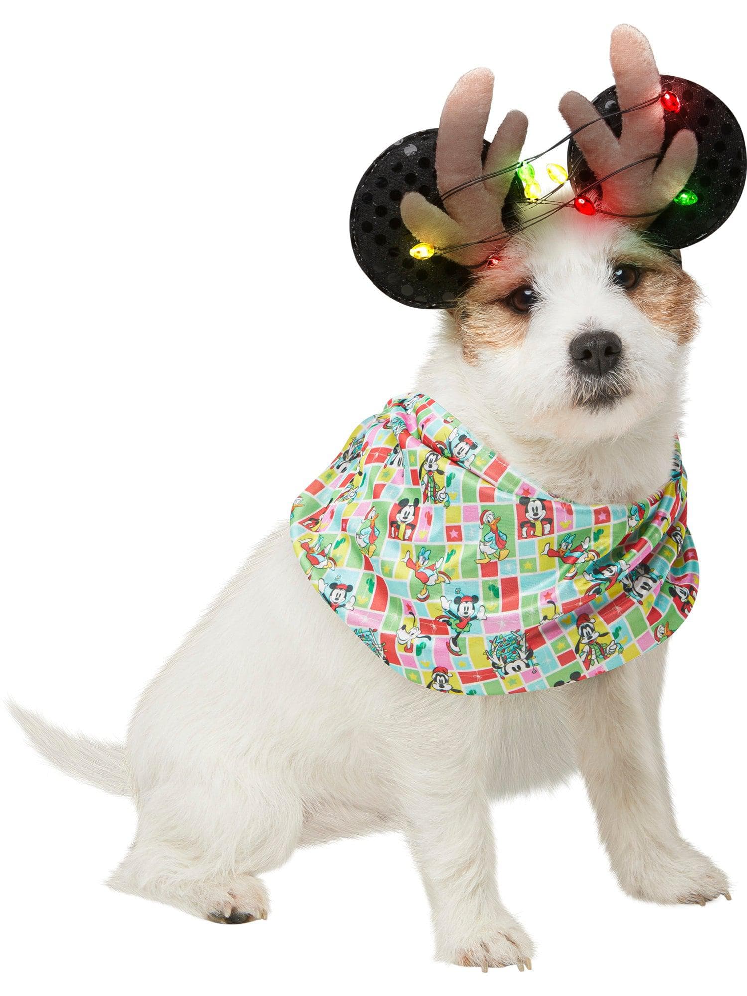 Mickey Mouse Light Up Holiday Reindeer Pet Headpiece and Bandana - costumes.com
