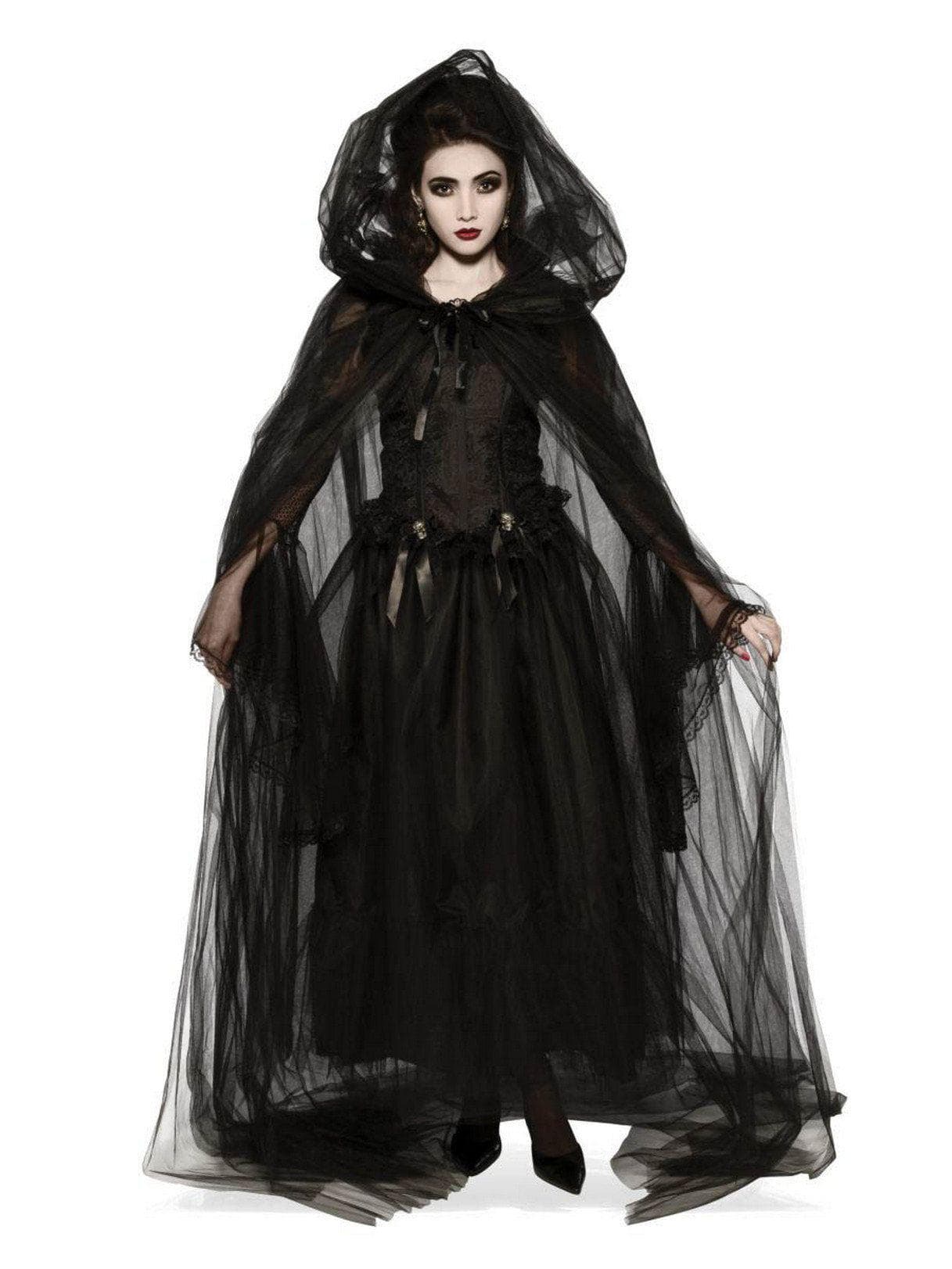 Adult Black Hooded Tulle Cape - costumes.com
