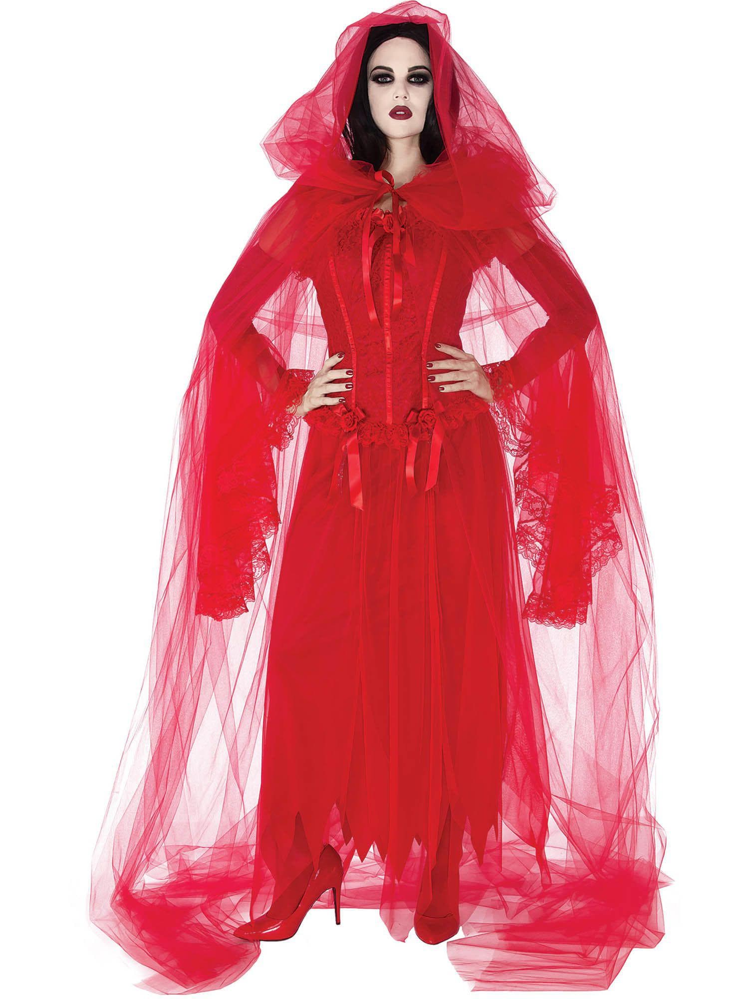 Adult Red Hooded Tulle Cape - costumes.com
