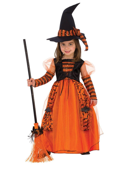 Girls' Orange Sparkle Witch Costume