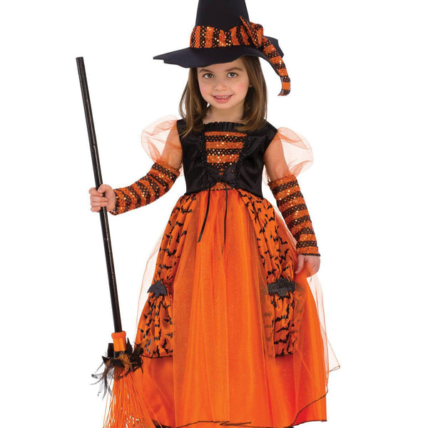 orange witch dress Girls Orange & Black Witch Halloween Costume Dress & Hat