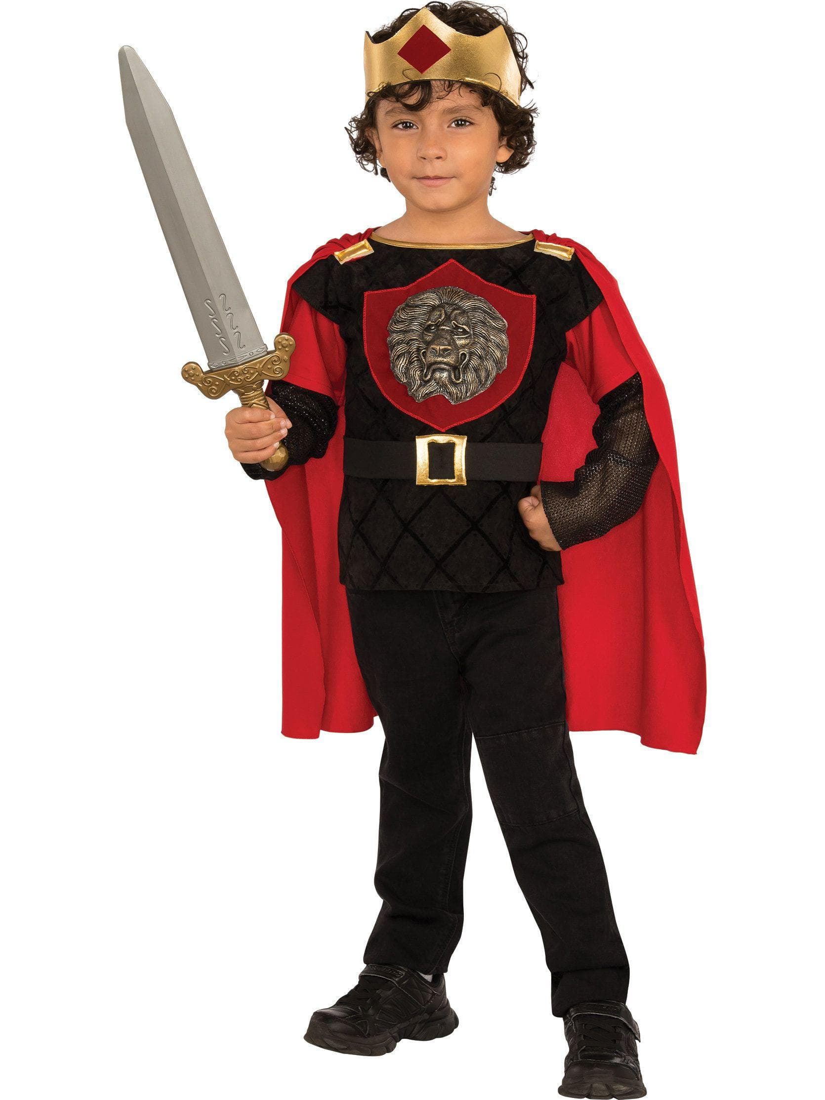 Kids' Black and Red Little Knight Caped Shirt and Gold Crown - costumes.com