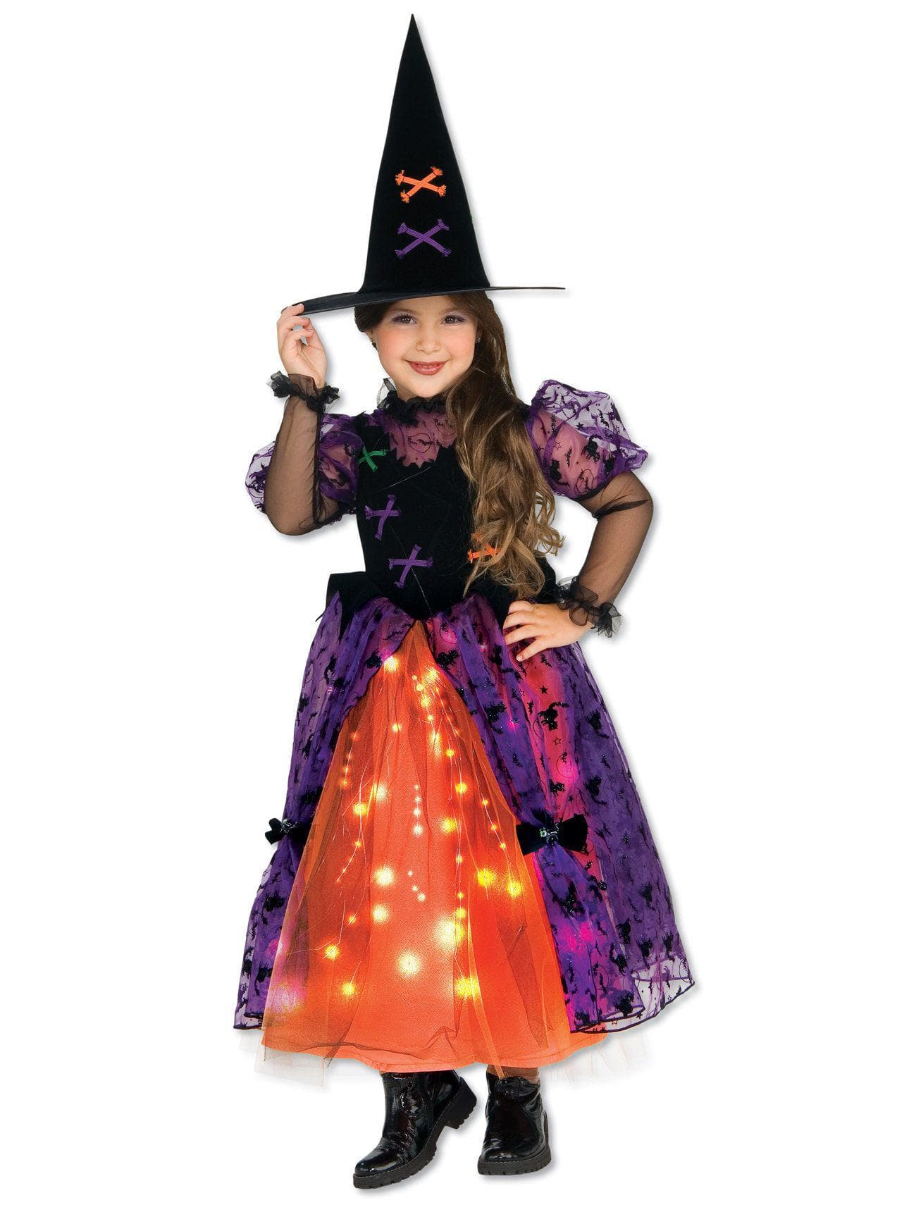 Girls' Light-Up Purple and Orange Pretty Witch Costume - costumes.com