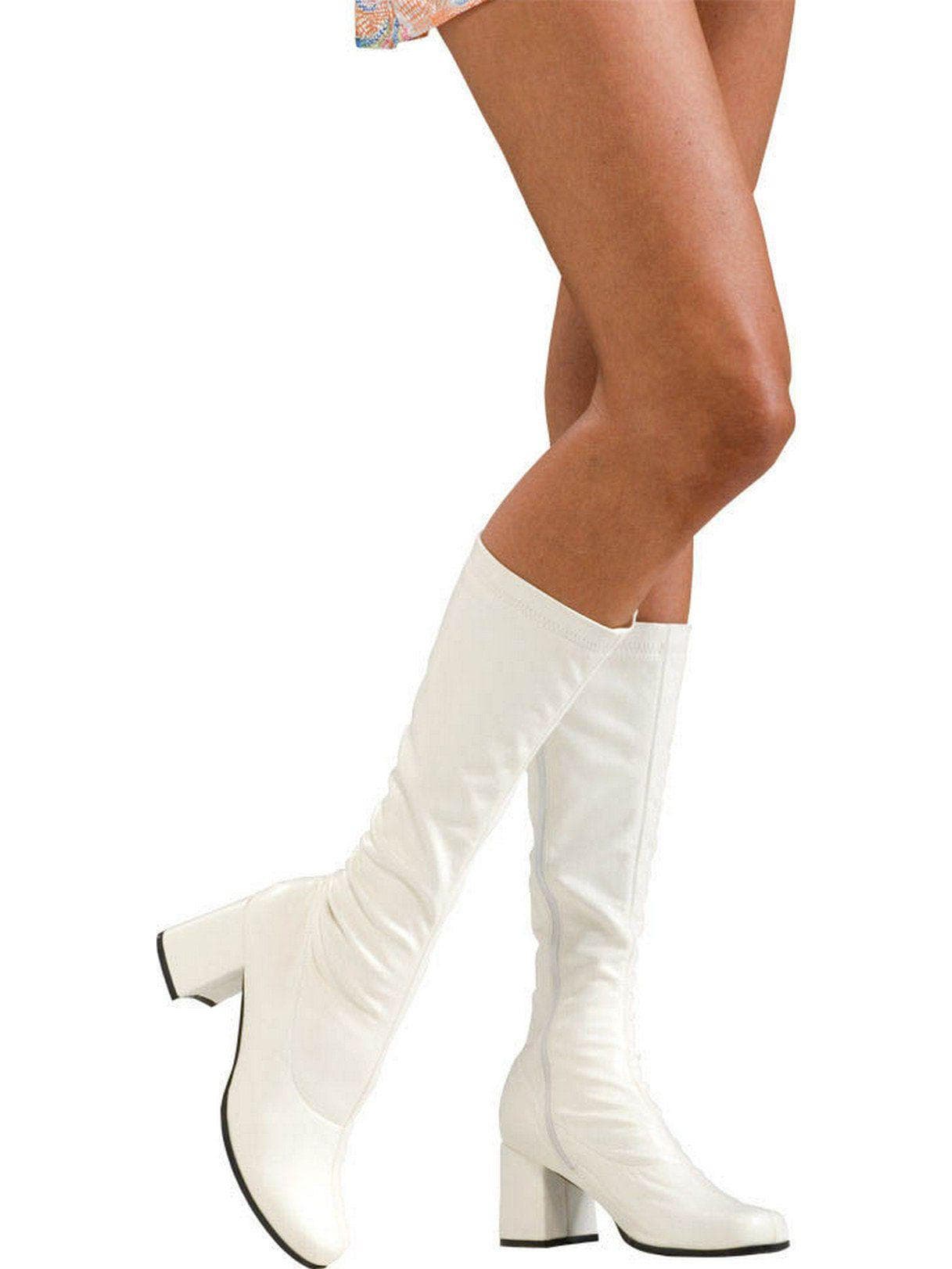 Adult White Patent Go Go Heeled Boots - costumes.com