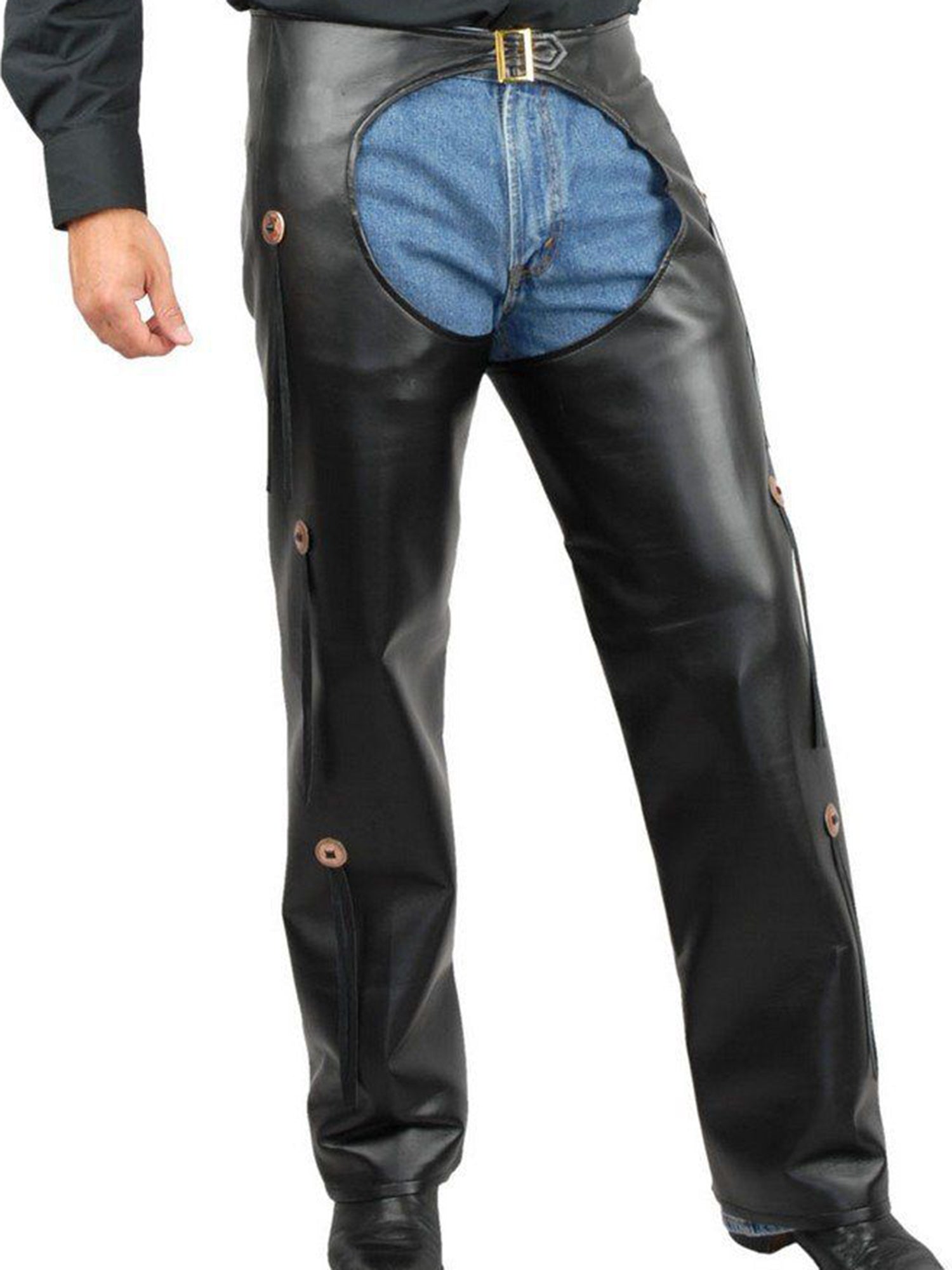 Men's Black Faux Leather Western Chaps and Vest - costumes.com