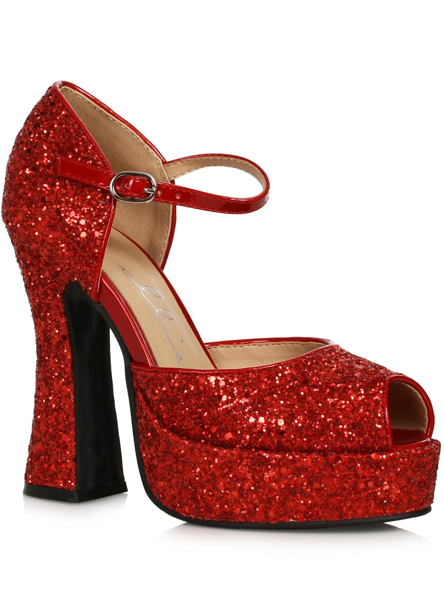 Adult Red Glitter Open Toe Platform Heeled Shoes - costumes.com