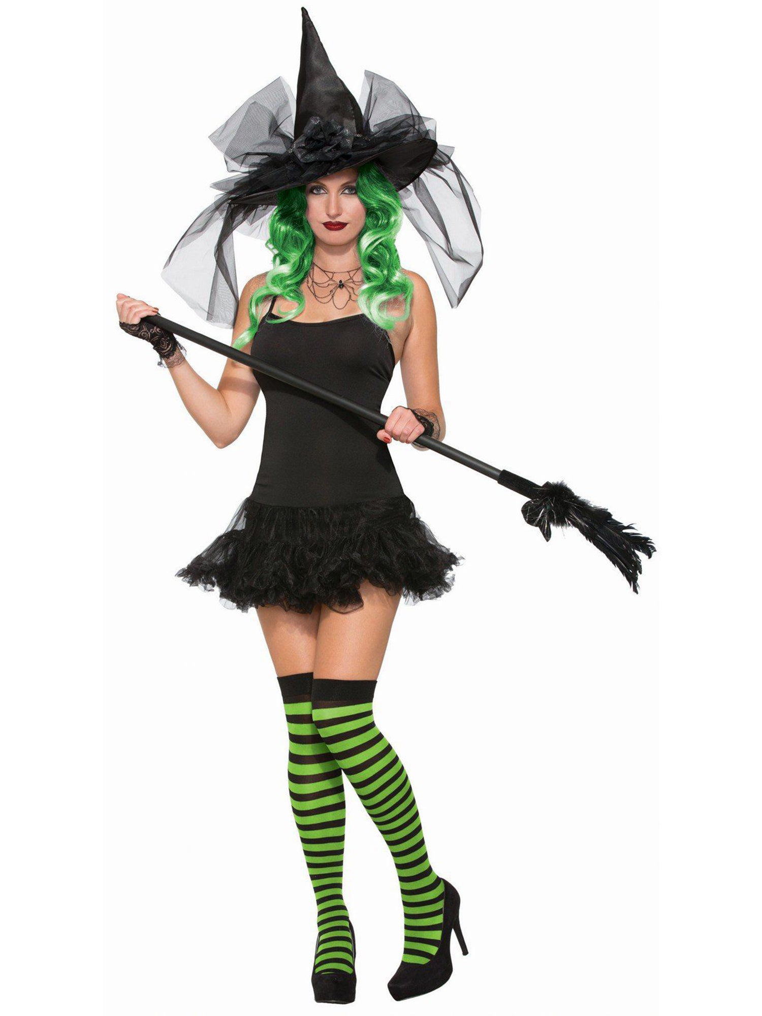 Adult Black and Neon Green Striped Witch Socks - costumes.com