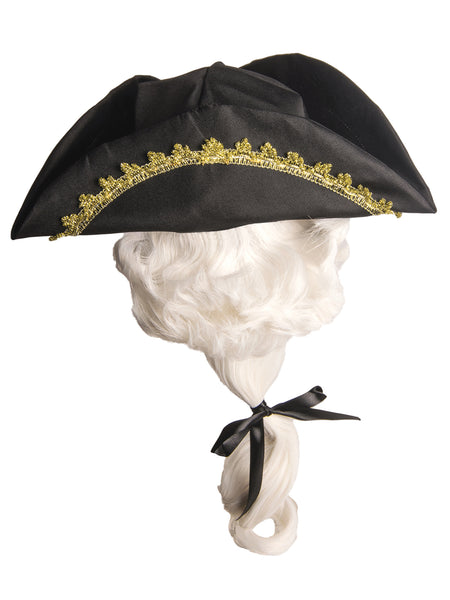 Kids' Black Colonial Tricorn Hat with Wig
