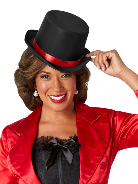 Adult Black Classic Top Hat with Red Trim