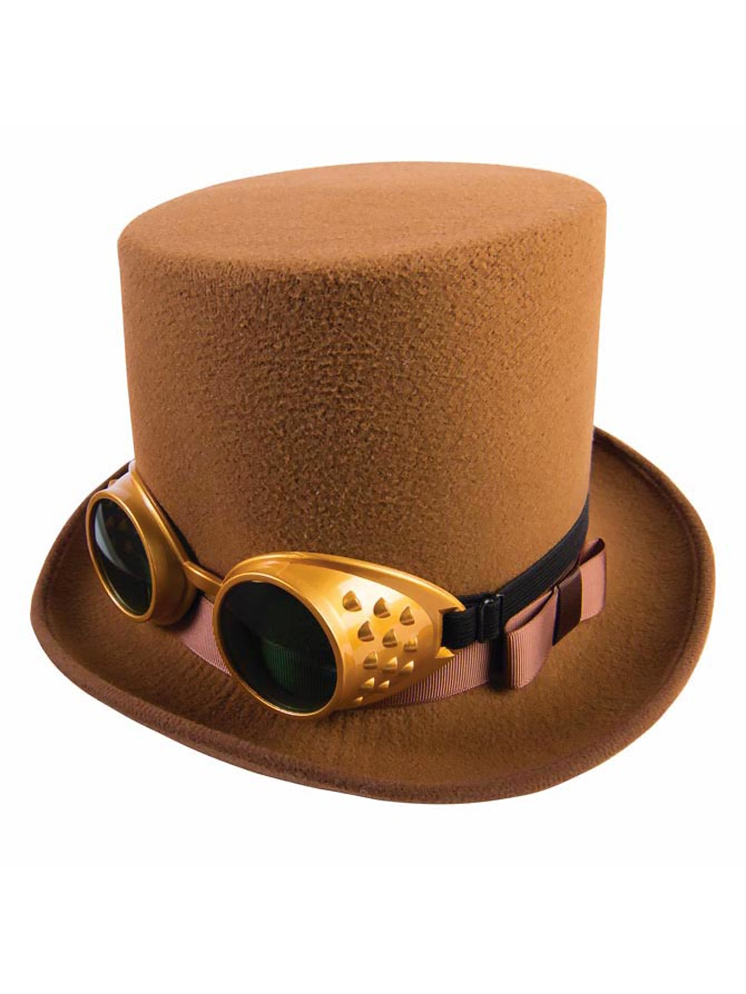 Adult Brown Steampunk Top Hat with Goggles - costumes.com