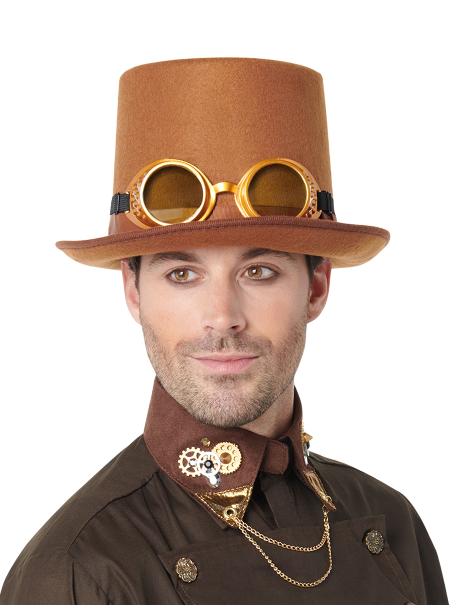 Adult Brown Steampunk Top Hat with Goggles - costumes.com