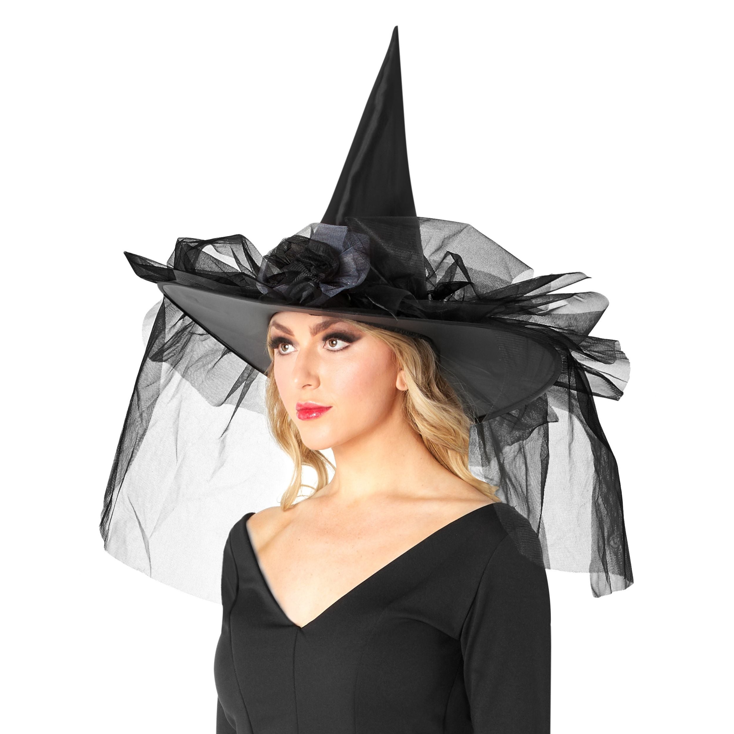 Adult Black Tulle Wizardly Witch Hat - costumes.com