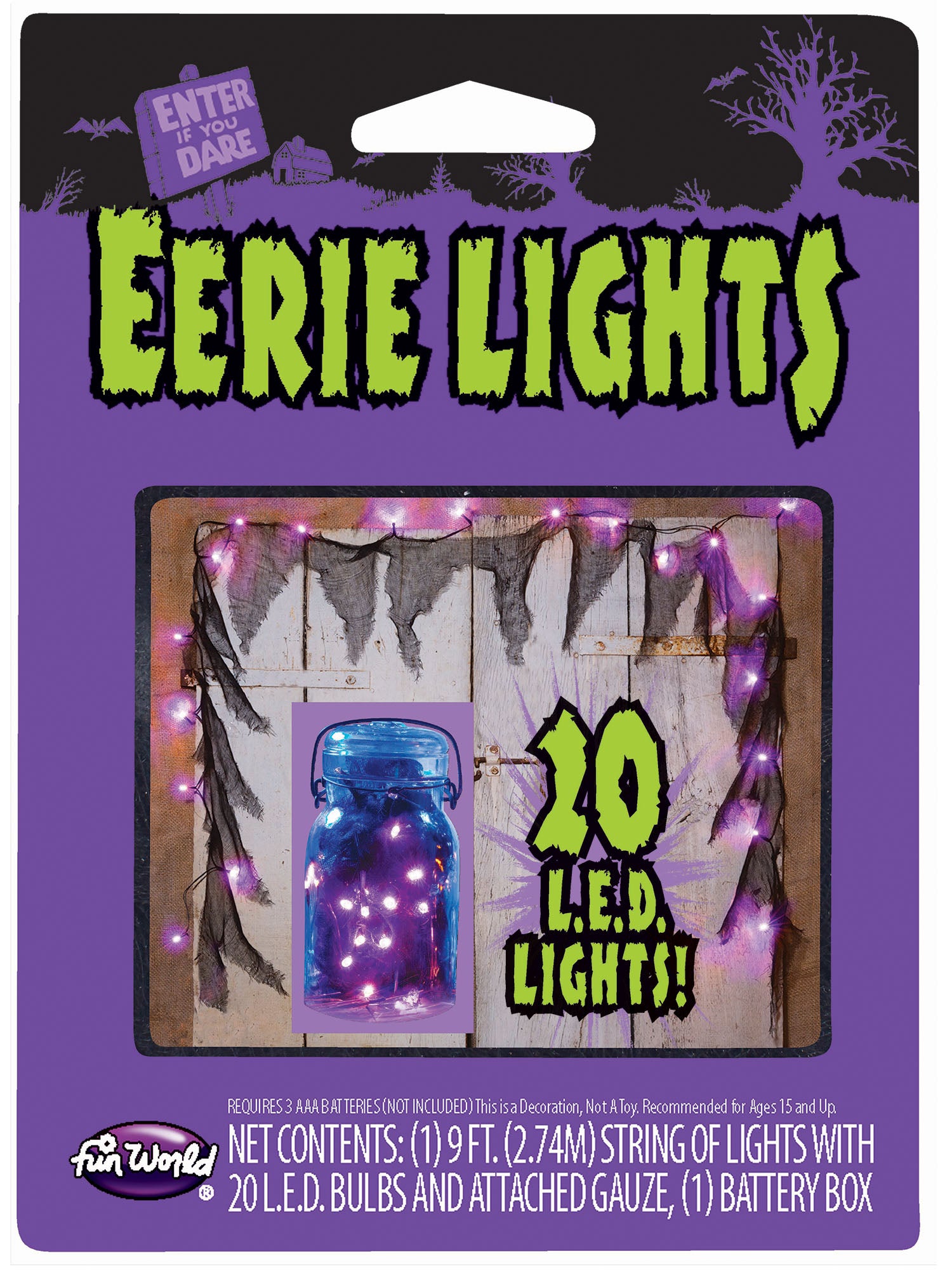 9 Foot Purple LED String Lights with Gauze - costumes.com