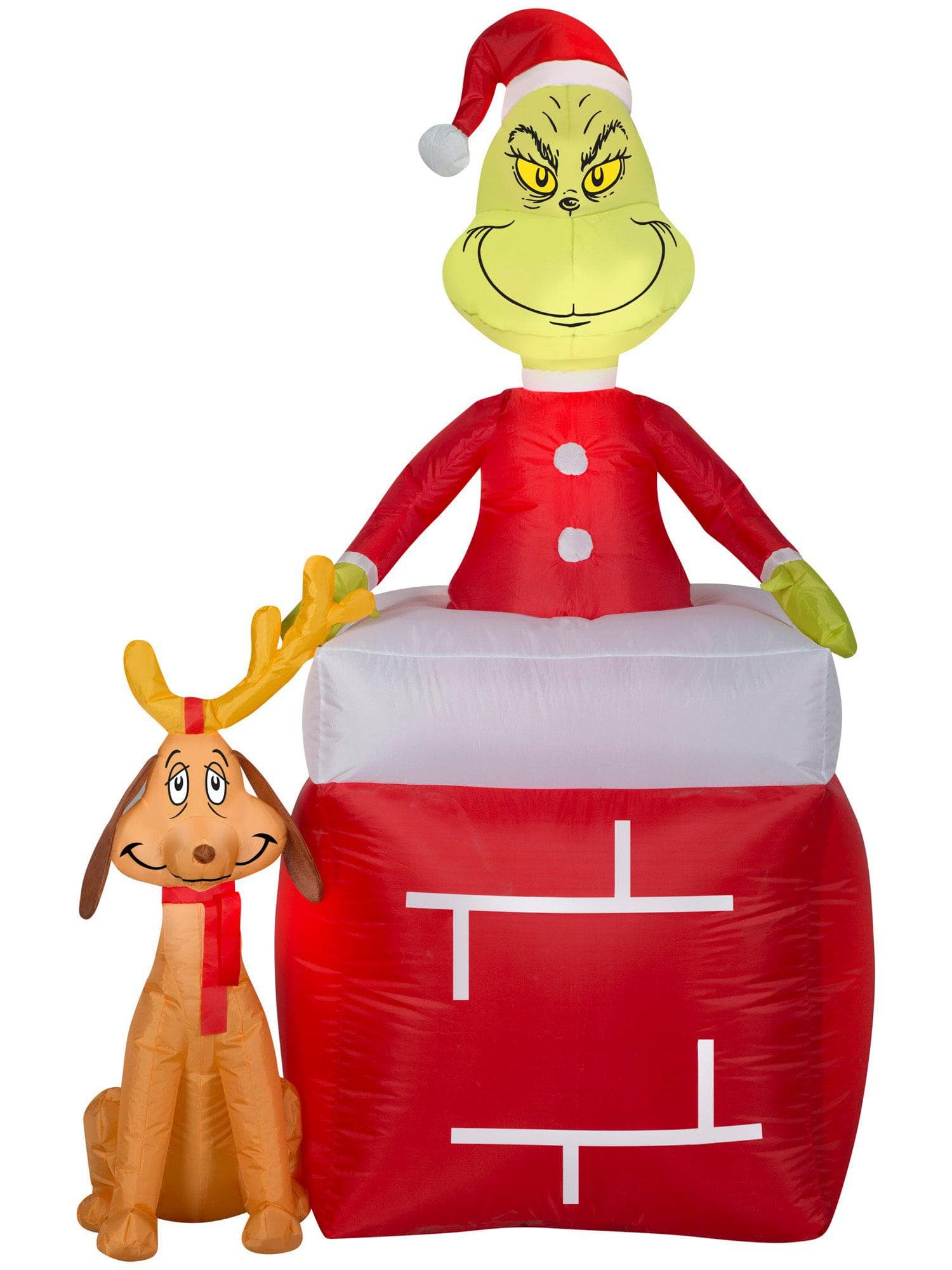 5.5 Foot Dr. Seuss The Grinch Chimney Scene Light Up Christmas Inflatable Lawn Decor - costumes.com