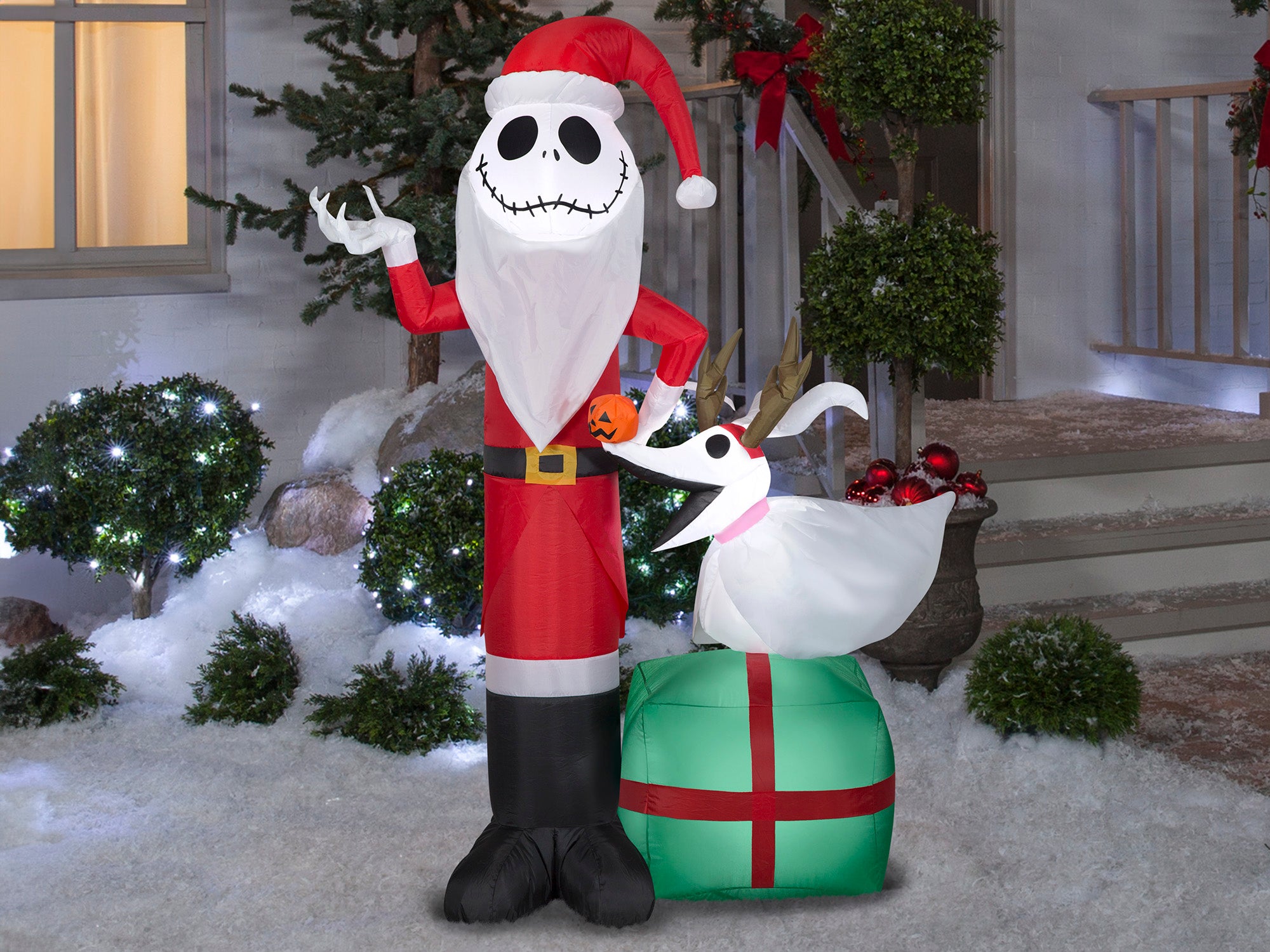 5 Foot The Nightmare Before Christmas Jack Skellington and Zero Light Up Inflatable Lawn Decoration - costumes.com