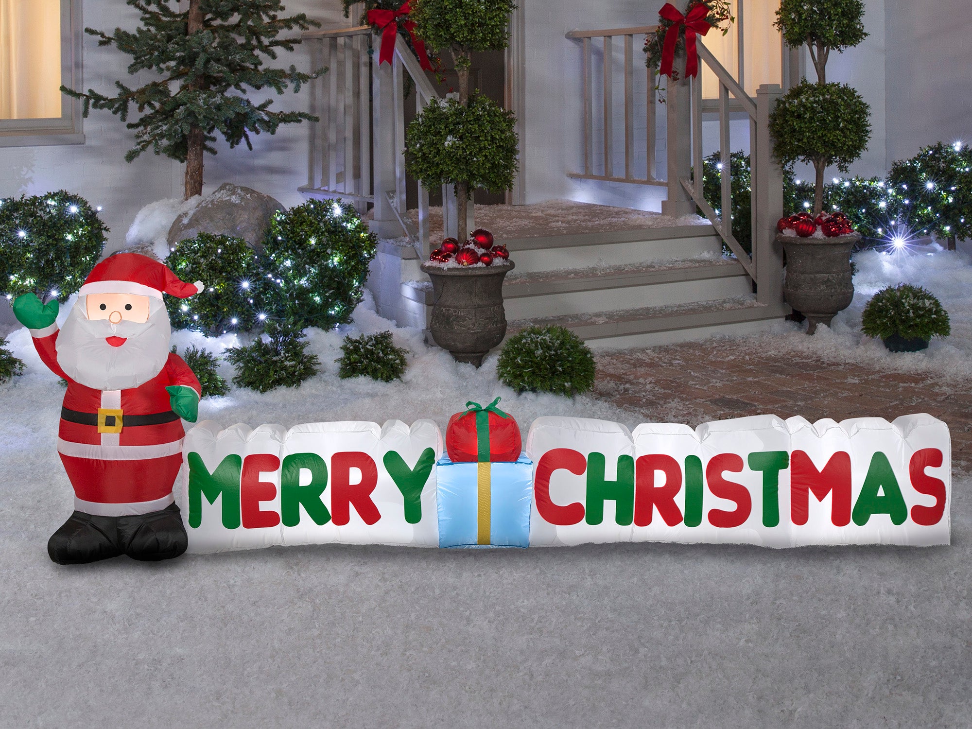 9 Foot Merry Christmas Santa Light Up Inflatable Lawn Decoration - costumes.com