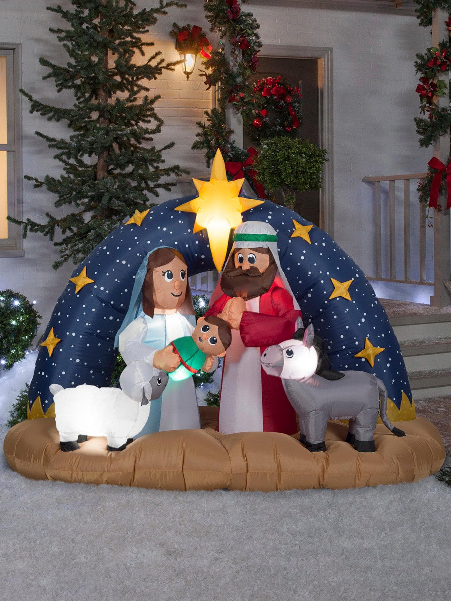 6.5 Foot Snowy Night Nativity Scene Light Up Christmas Inflatable Lawn Decor - costumes.com
