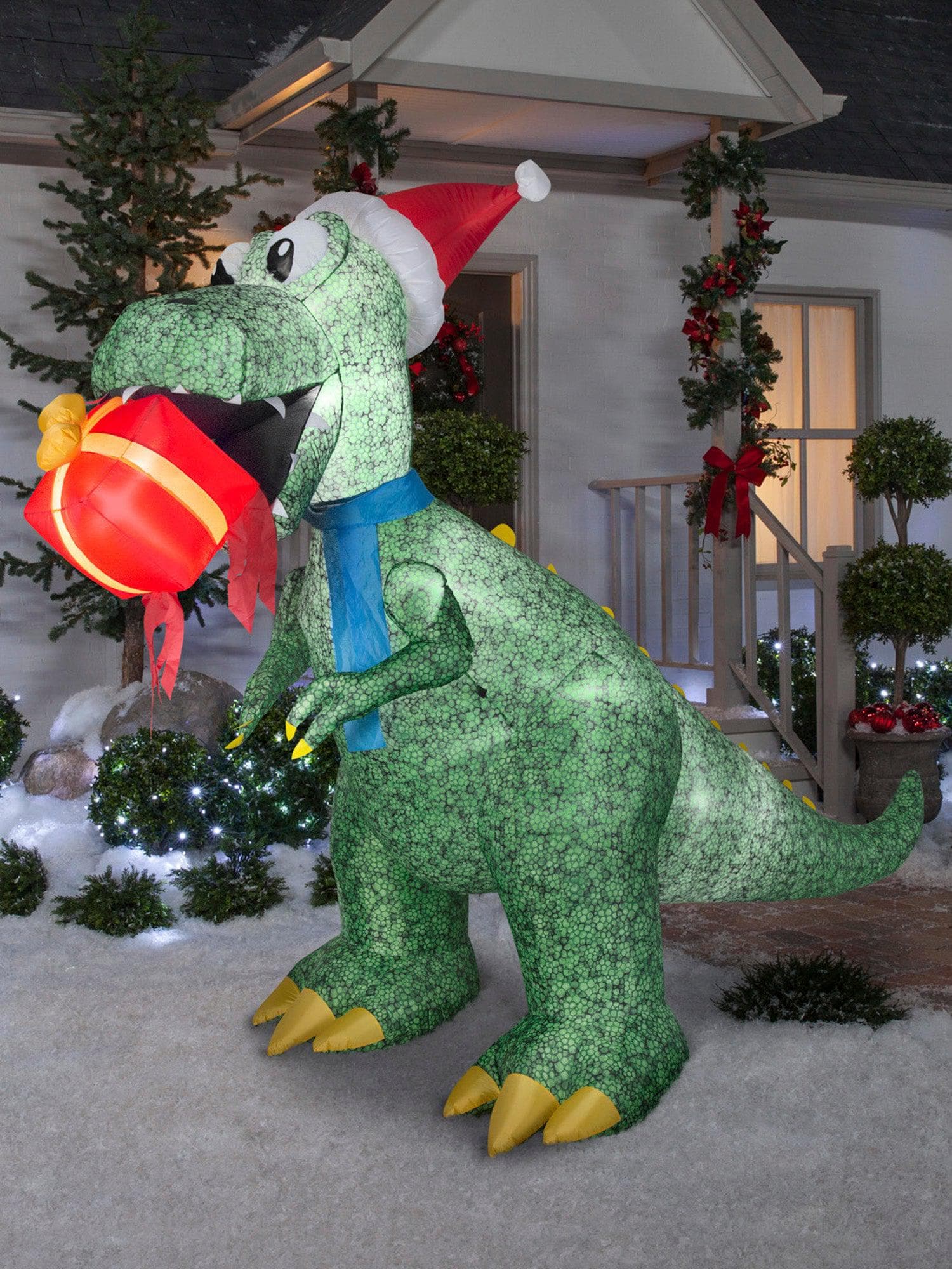 7 Foot T-Rex Light Up Christmas Inflatable Lawn Decor - costumes.com