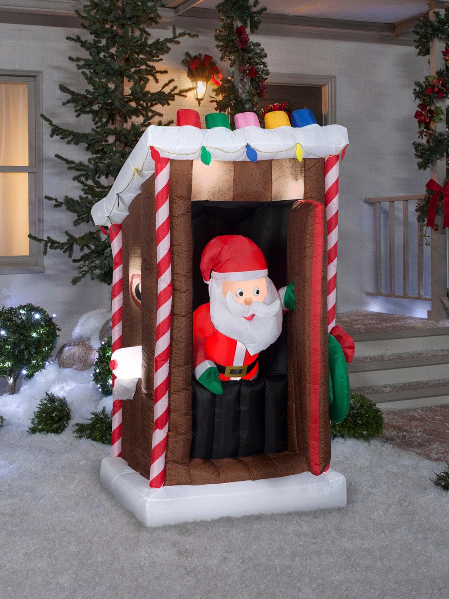 6 Foot Santa's Outhouse Light Up Christmas Inflatable Lawn Decor - costumes.com