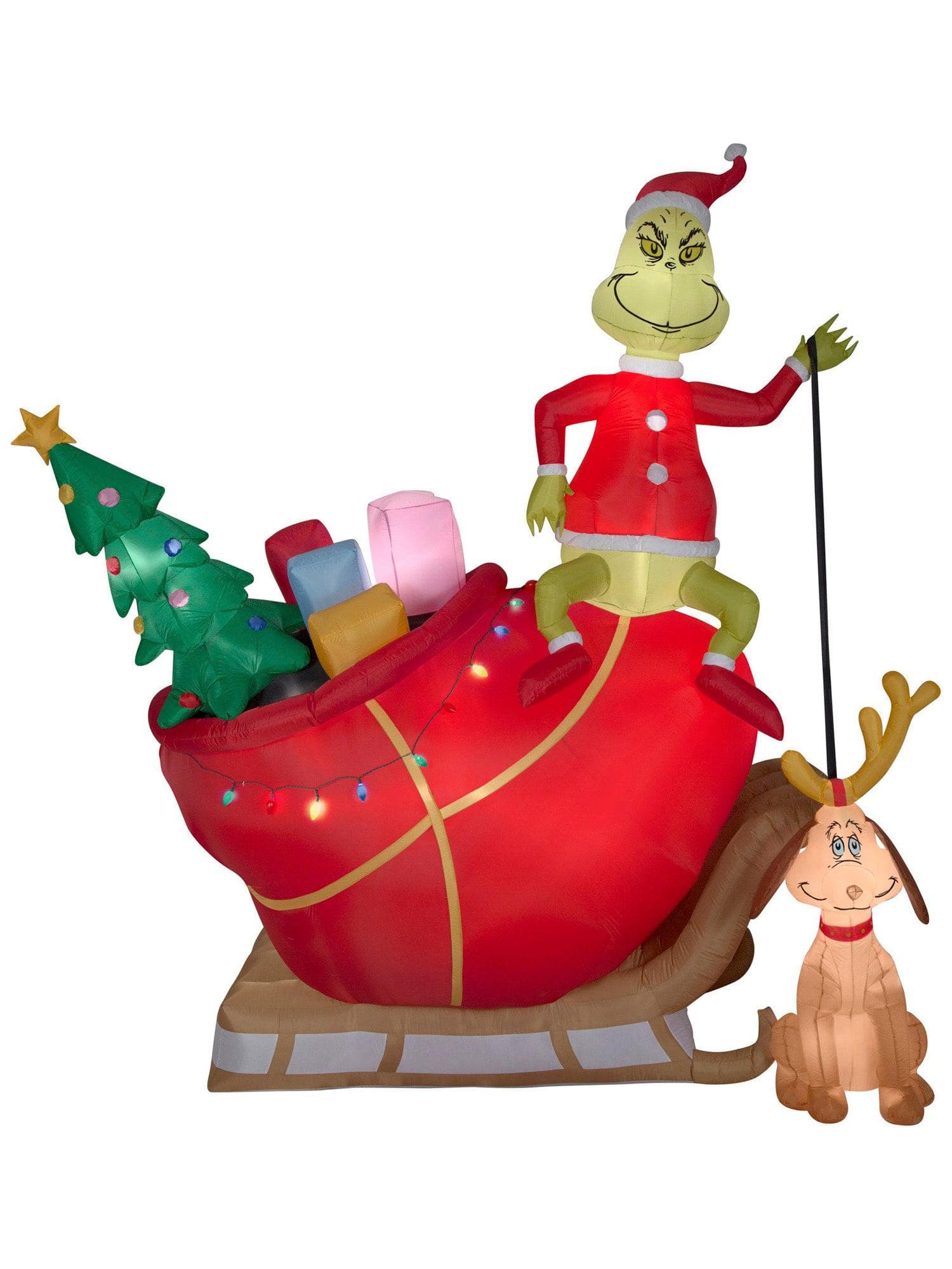 10 Foot Dr. Seuss The Grinch Sleigh Scene Light Up Christmas Inflatable Lawn Decor - costumes.com