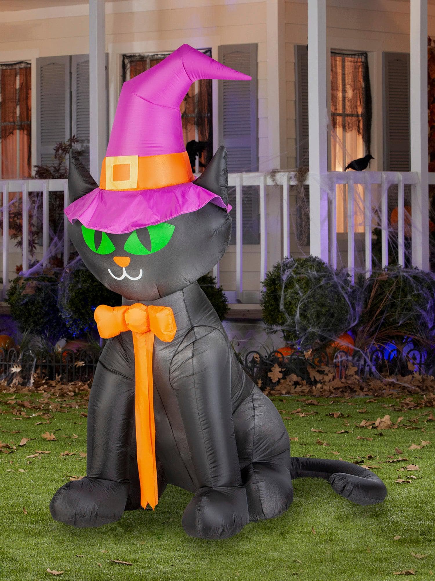 6.5 Foot Kitty Cat Witch Light Up Halloween Inflatable Lawn Decor - costumes.com