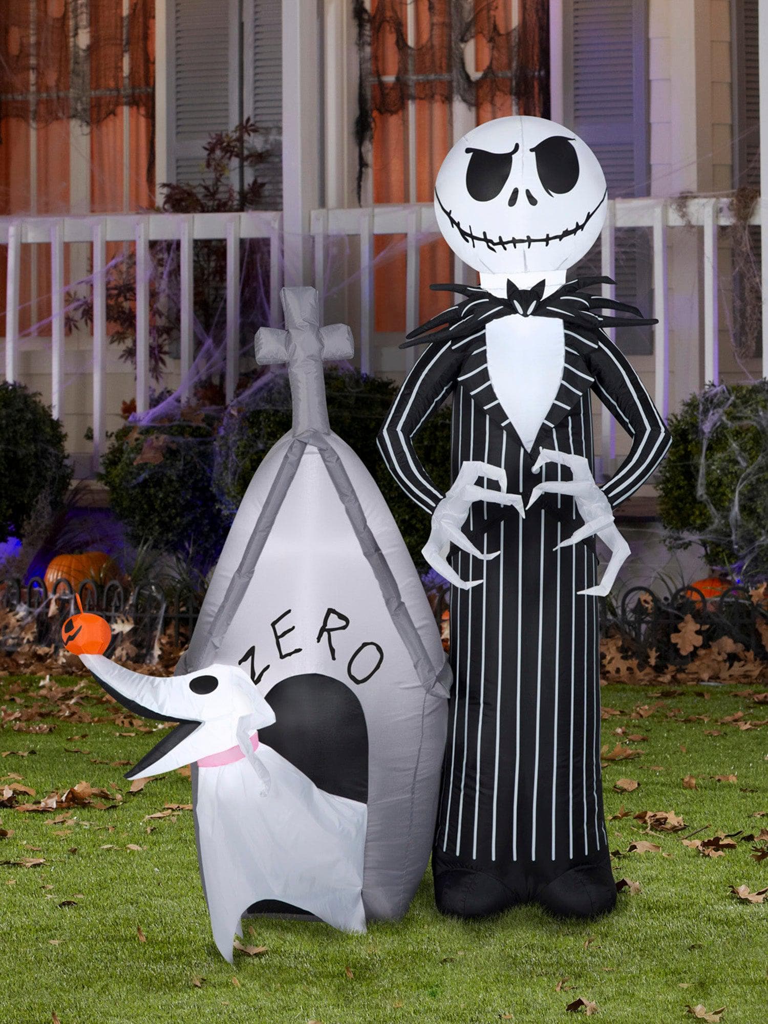 5 Foot The Nightmare Before Christmas Jack Skellington & Zero Light Up Halloween Inflatable Lawn Decor - costumes.com