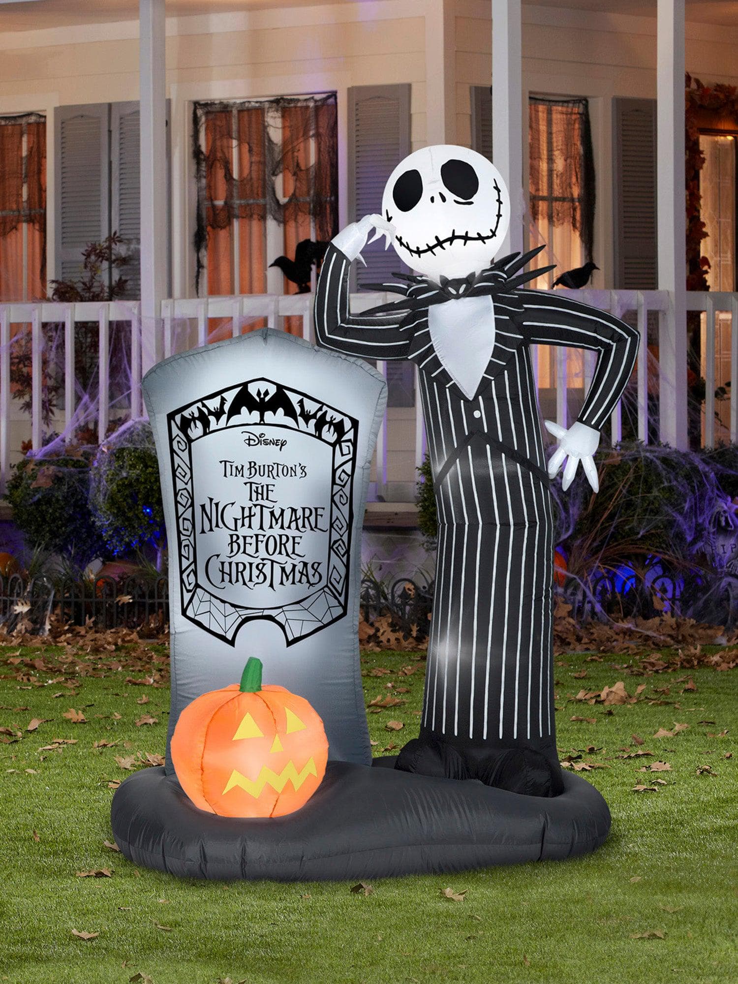 6 Foot The Nightmare Before Christmas Jack Skellington's Tombstone Light Up Halloween Inflatable Lawn Decor - costumes.com