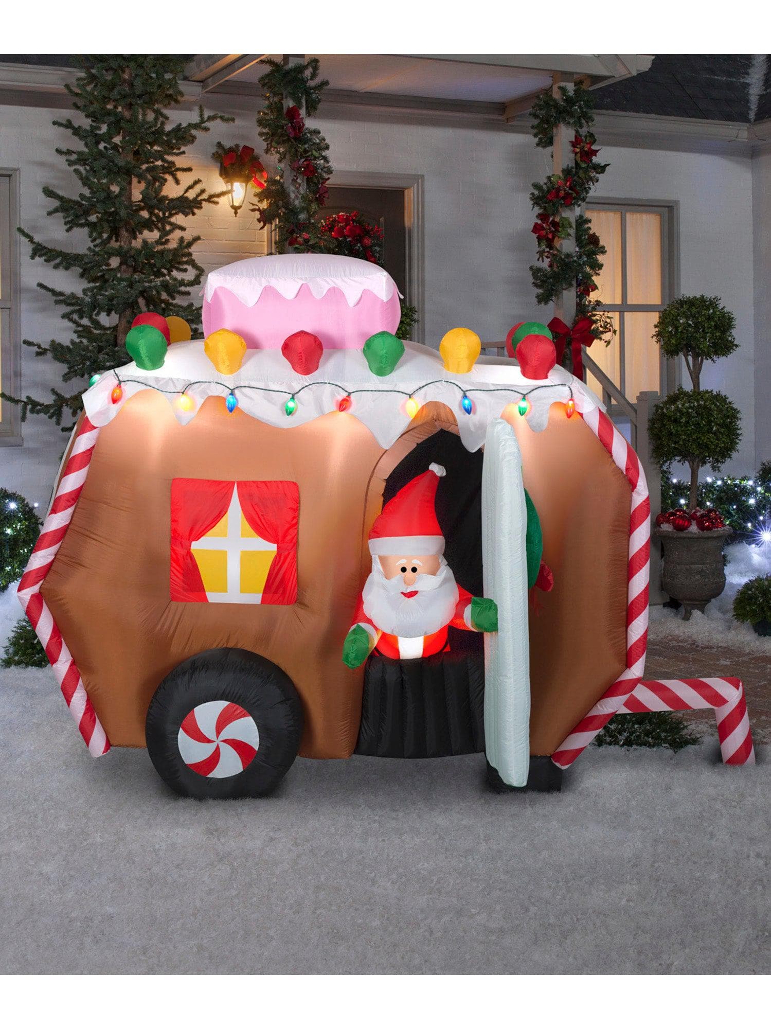 7.5 Foot Santa's Gingerbread Trailor Light Up Christmas Inflatable Lawn Decor - costumes.com