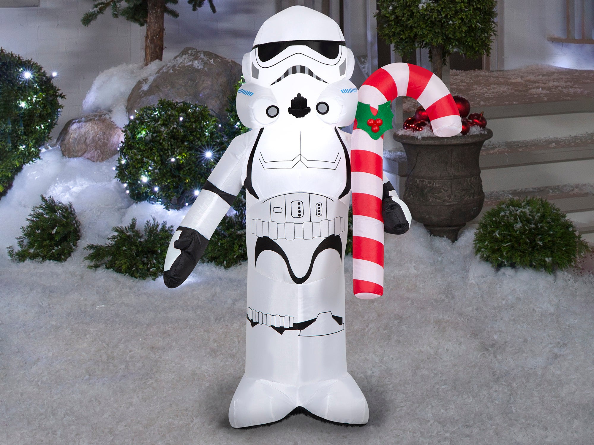 3.5 Foot Star Wars Stormtrooper with Candy Cane Light Up Christmas Inflatable Lawn Decoration - costumes.com