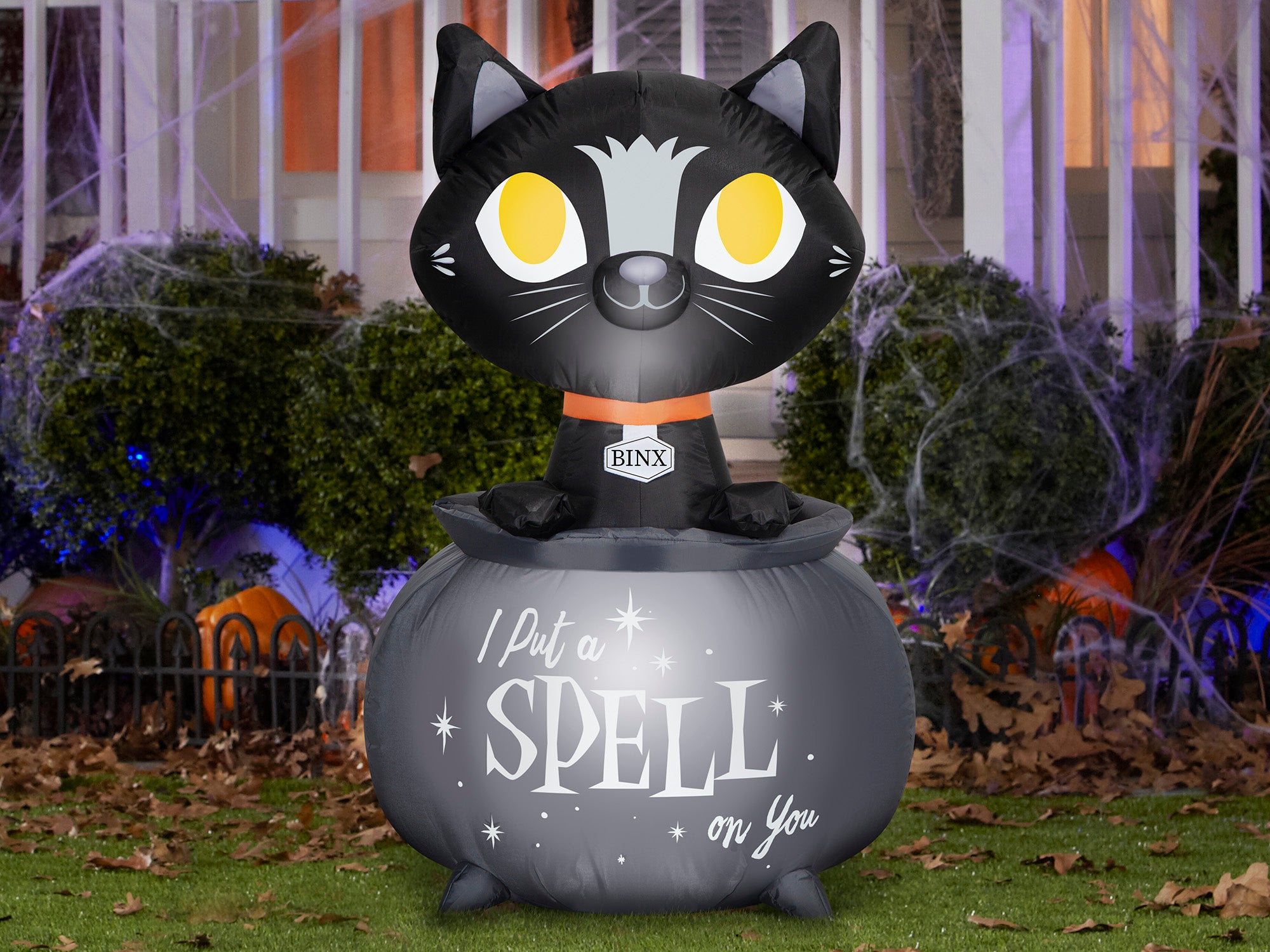 3.5 Foot Hocus Pocus Binx in Cauldron Light Up Halloween Inflatable Lawn Decoration - costumes.com