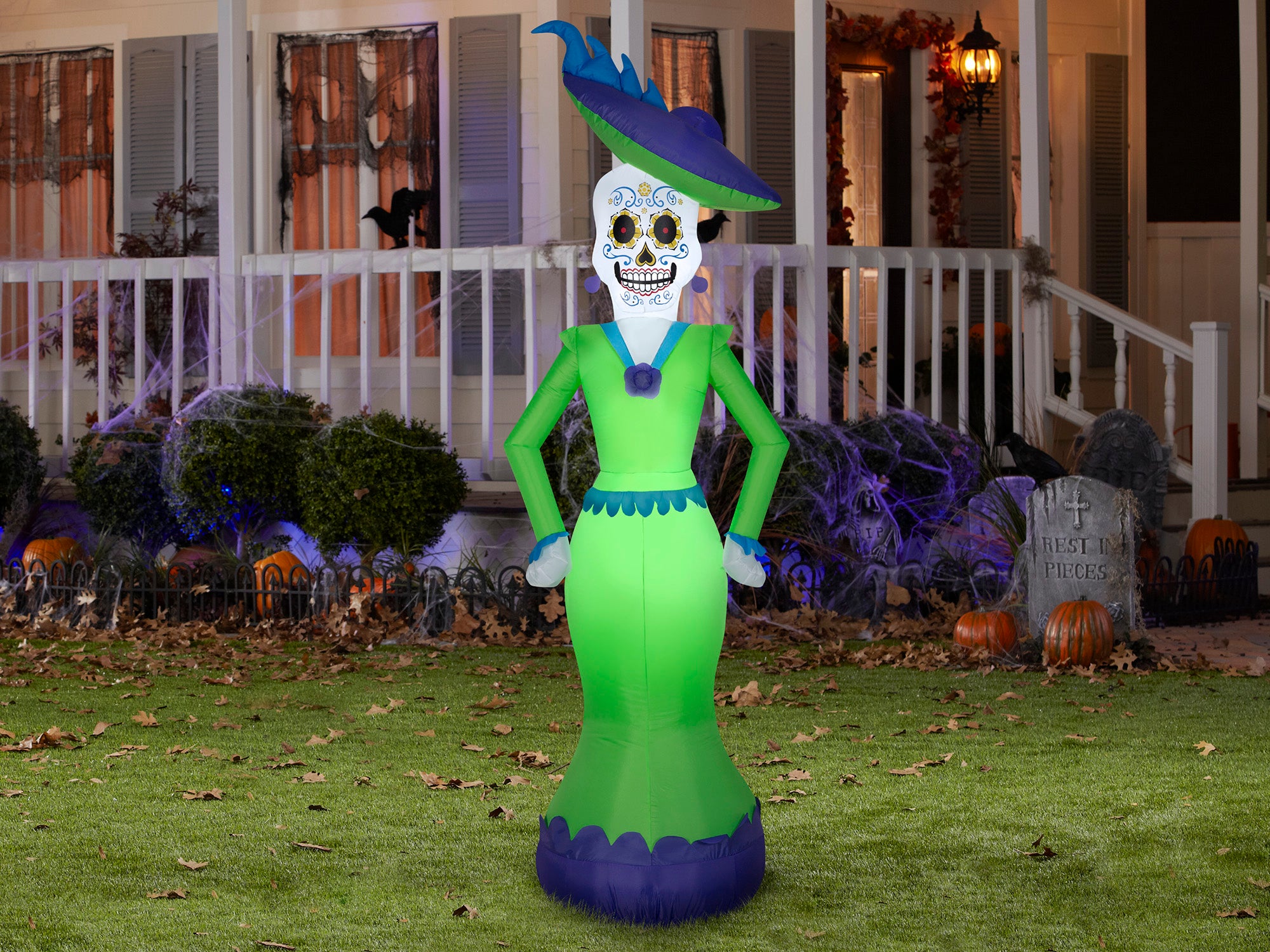 7 Foot Day of the Dead Lady Light Up Halloween Inflatable Lawn Decoration - costumes.com