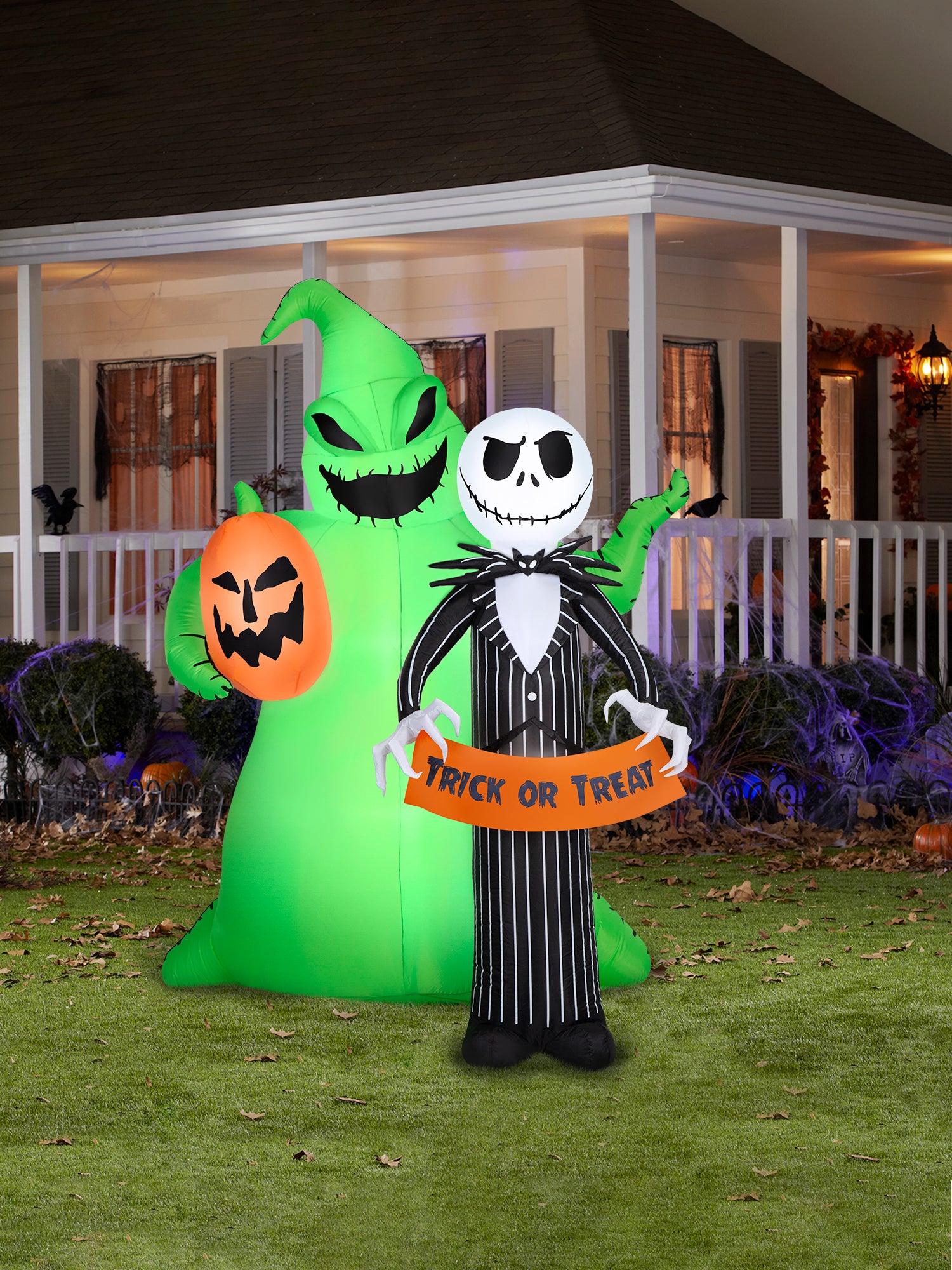 6.5 Foot The Nightmare Before Christmas Jack Skellington & Oogie Boogie Light Up Halloween Inflatable Lawn Decor - costumes.com