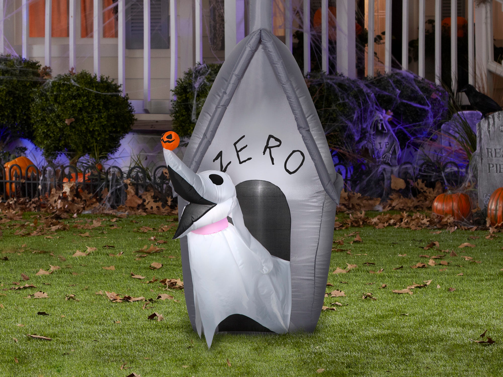 5 Foot The Nightmare Before Christmas Zero and Doghouse Light Up Halloween Inflatable Lawn Decoration - costumes.com