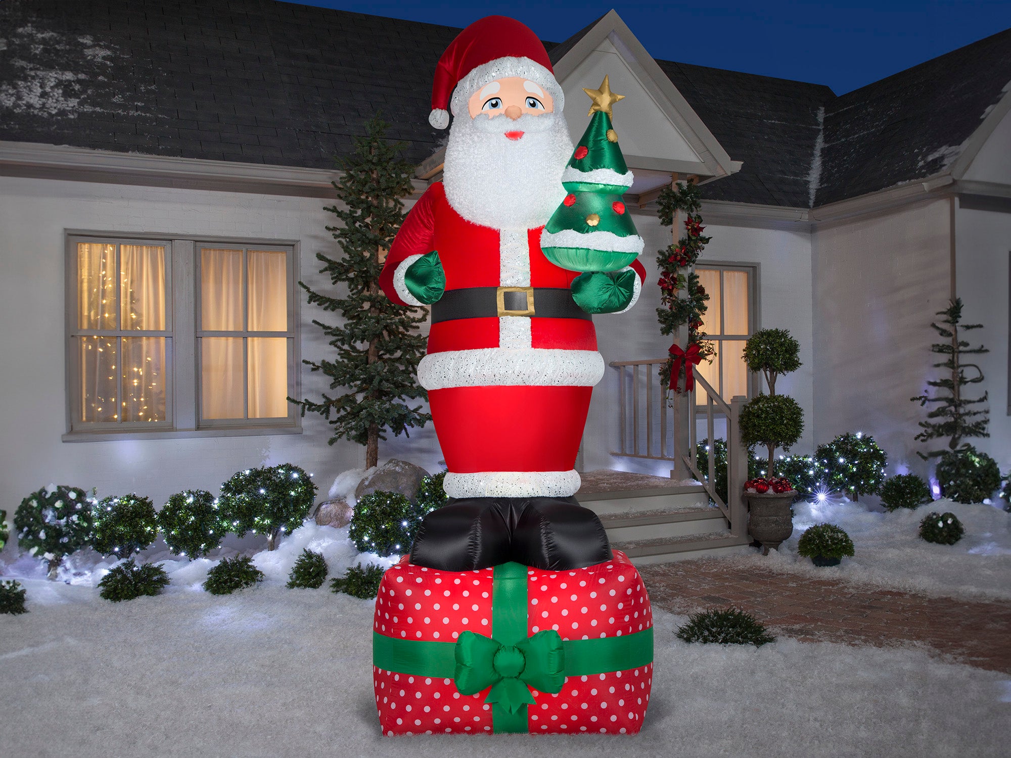 10 Foot Santa Scene Light Up Christmas Inflatable Lawn Decoration - costumes.com