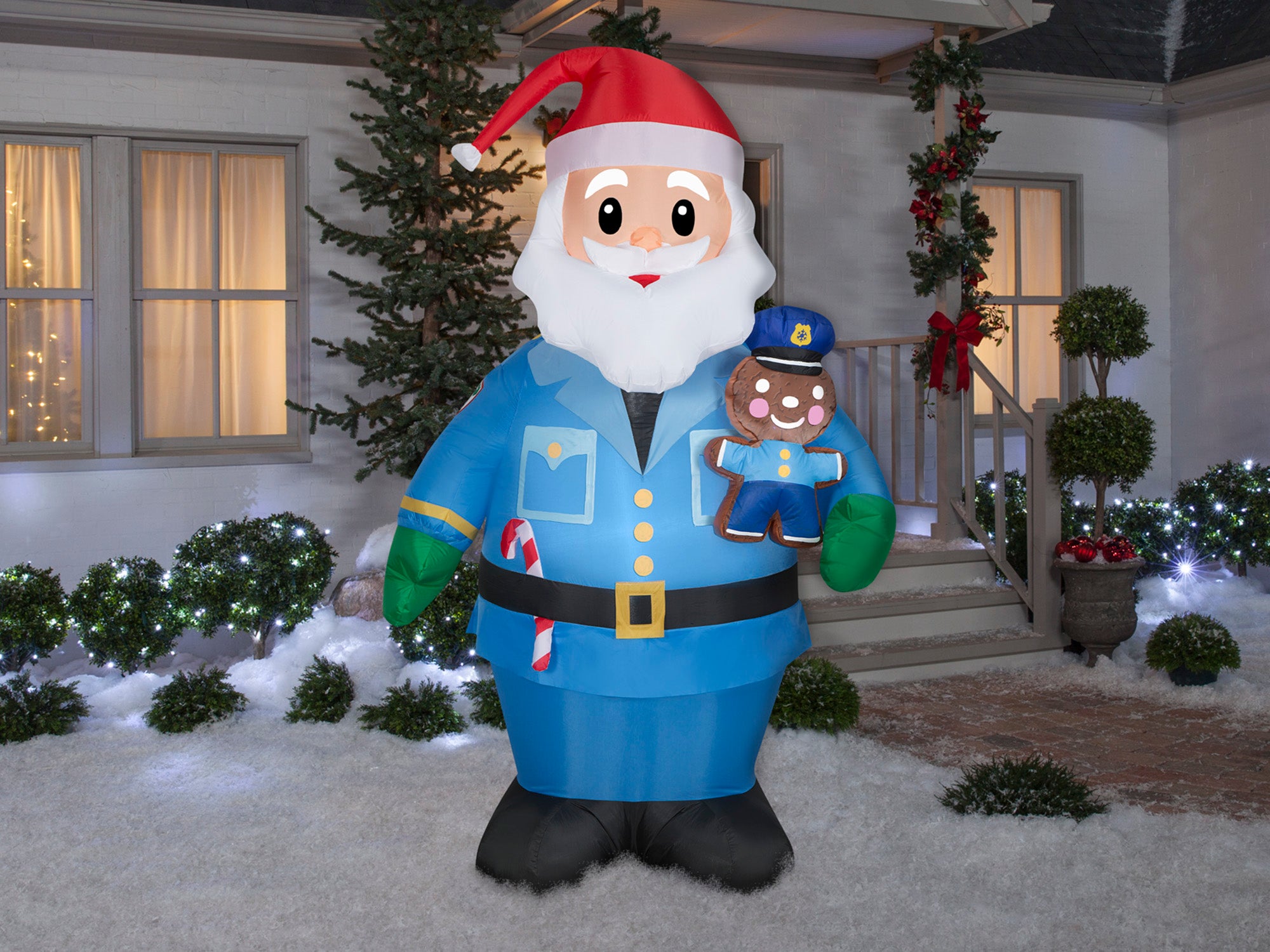 7 Foot Police Officer Santa Light Up Christmas Inflatable Lawn Decoration - costumes.com