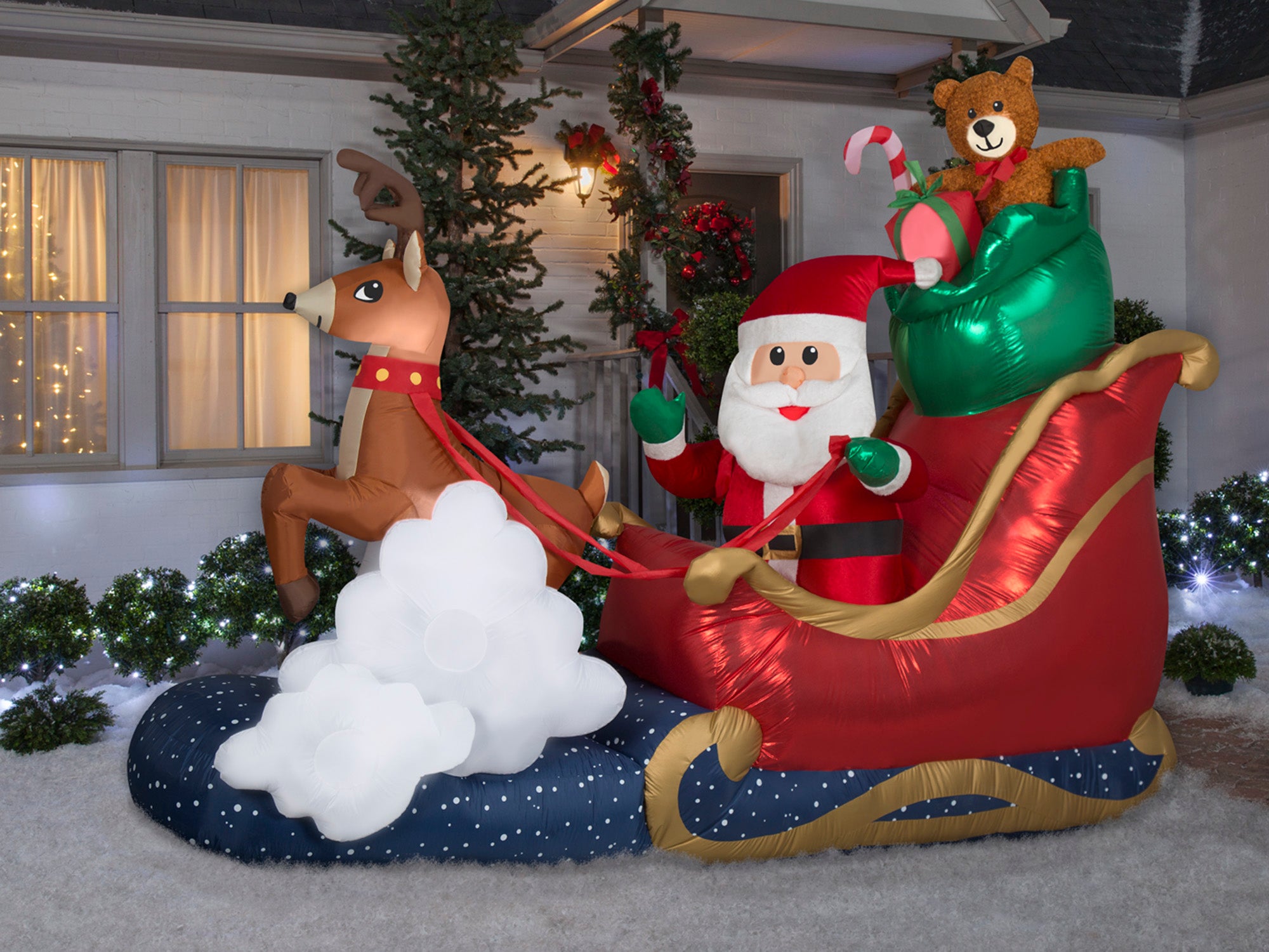 9.5 Foot Santa's Sleigh Light Up Christmas Inflatable Lawn Decoration - costumes.com