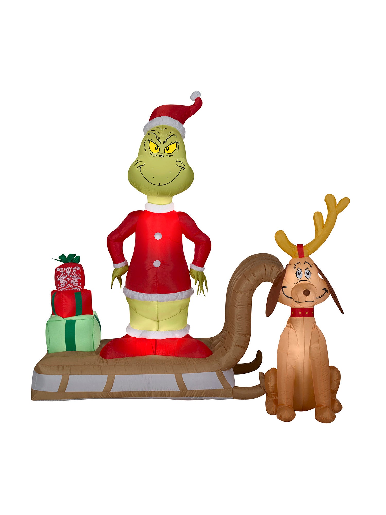 6 Foot Dr. Seuss The Grinch Sleigh Scene Light Up Christmas Inflatable Lawn Decoration - costumes.com