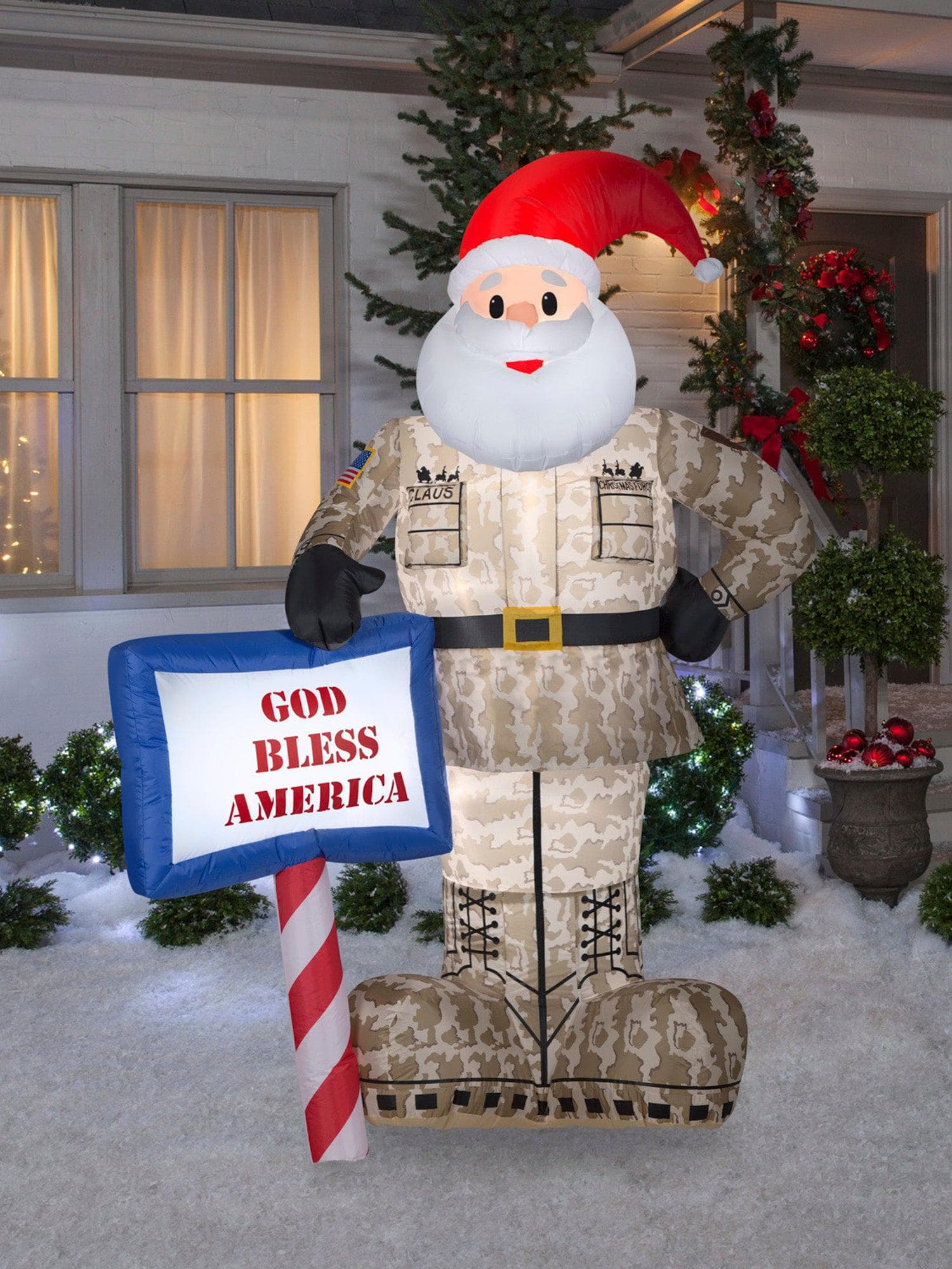 7 Foot Military Santa Light Up Christmas Inflatable Lawn Decor - costumes.com