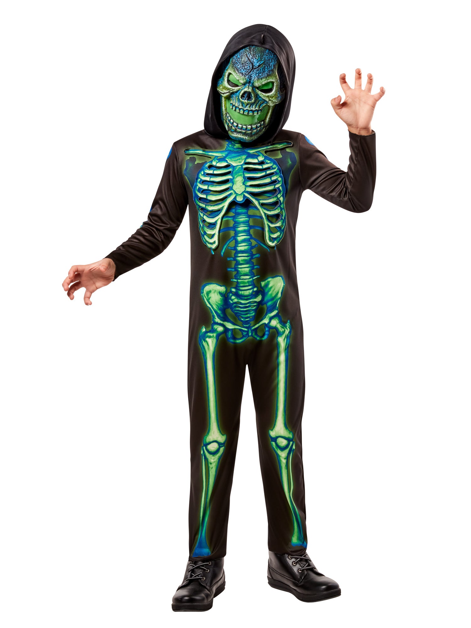 Boys' Neon Skeleton Costume with Light Up Mask - costumes.com