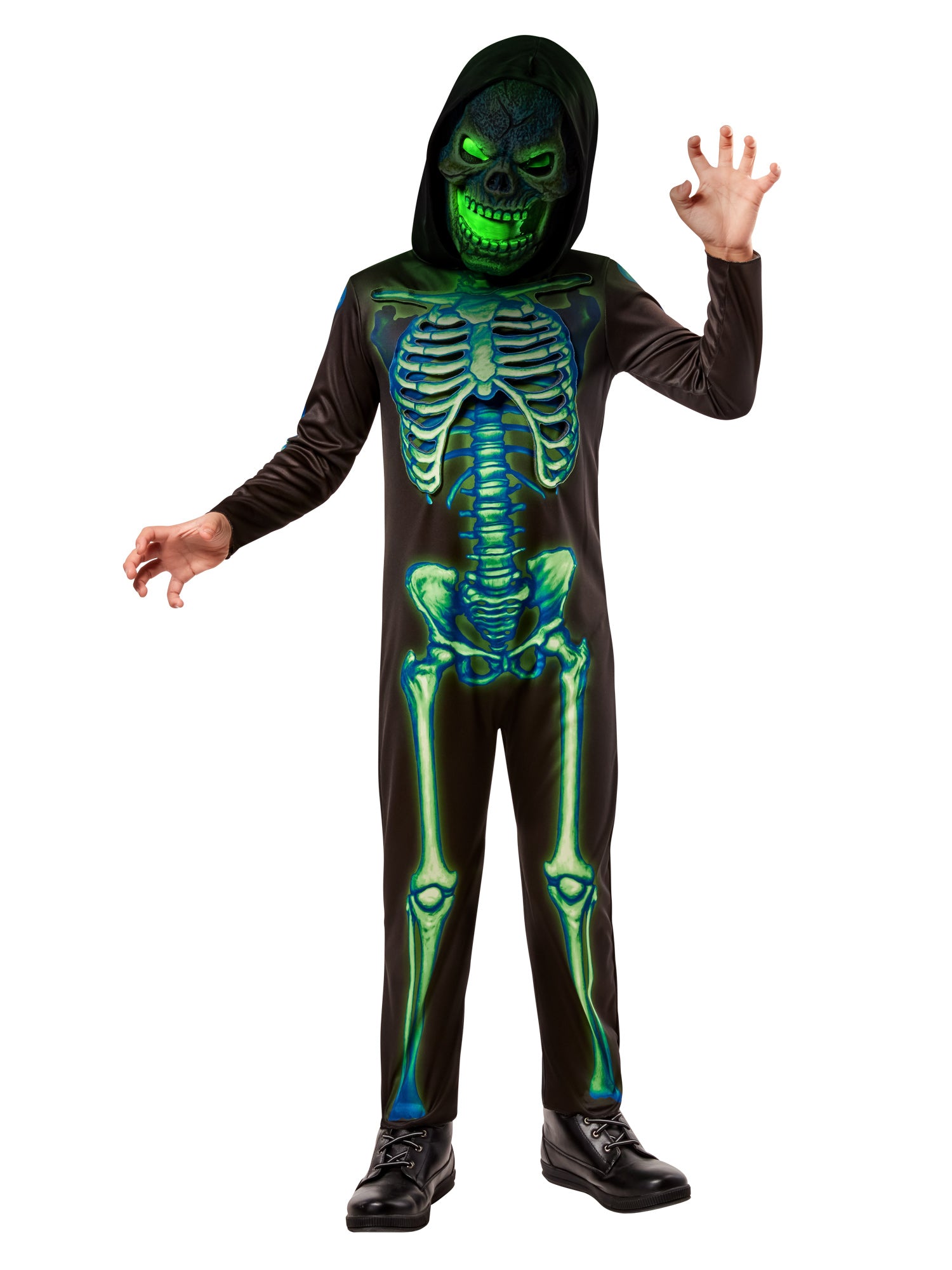 Boys' Neon Skeleton Costume with Light Up Mask - costumes.com